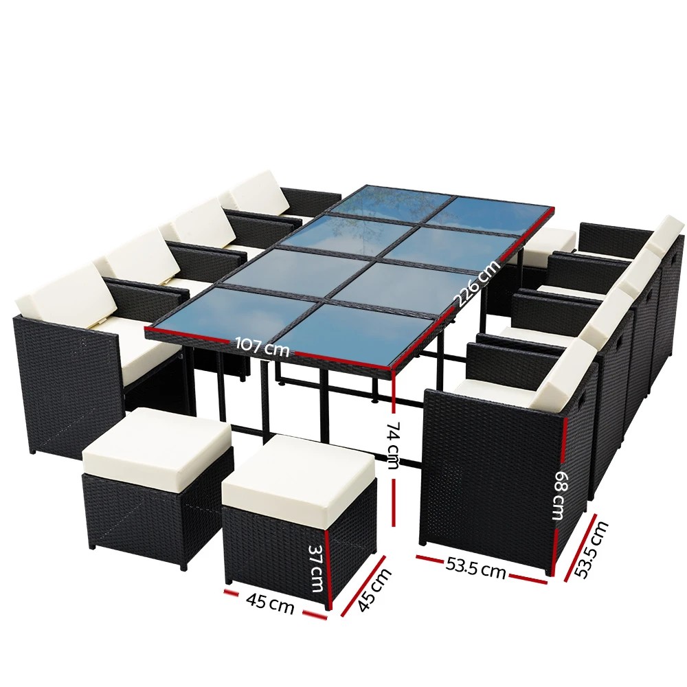 2 Gardeon Outdoor Dining Set 13 Piece Wicker Table Chairs Setting - Black, 2 of 8