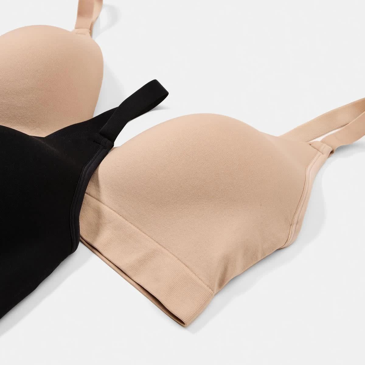2 2 Pack Full Figure Wirefree Seamfree T-Shirt Bra SOFT SAND BEIGE, BLACK, 2 of 8
