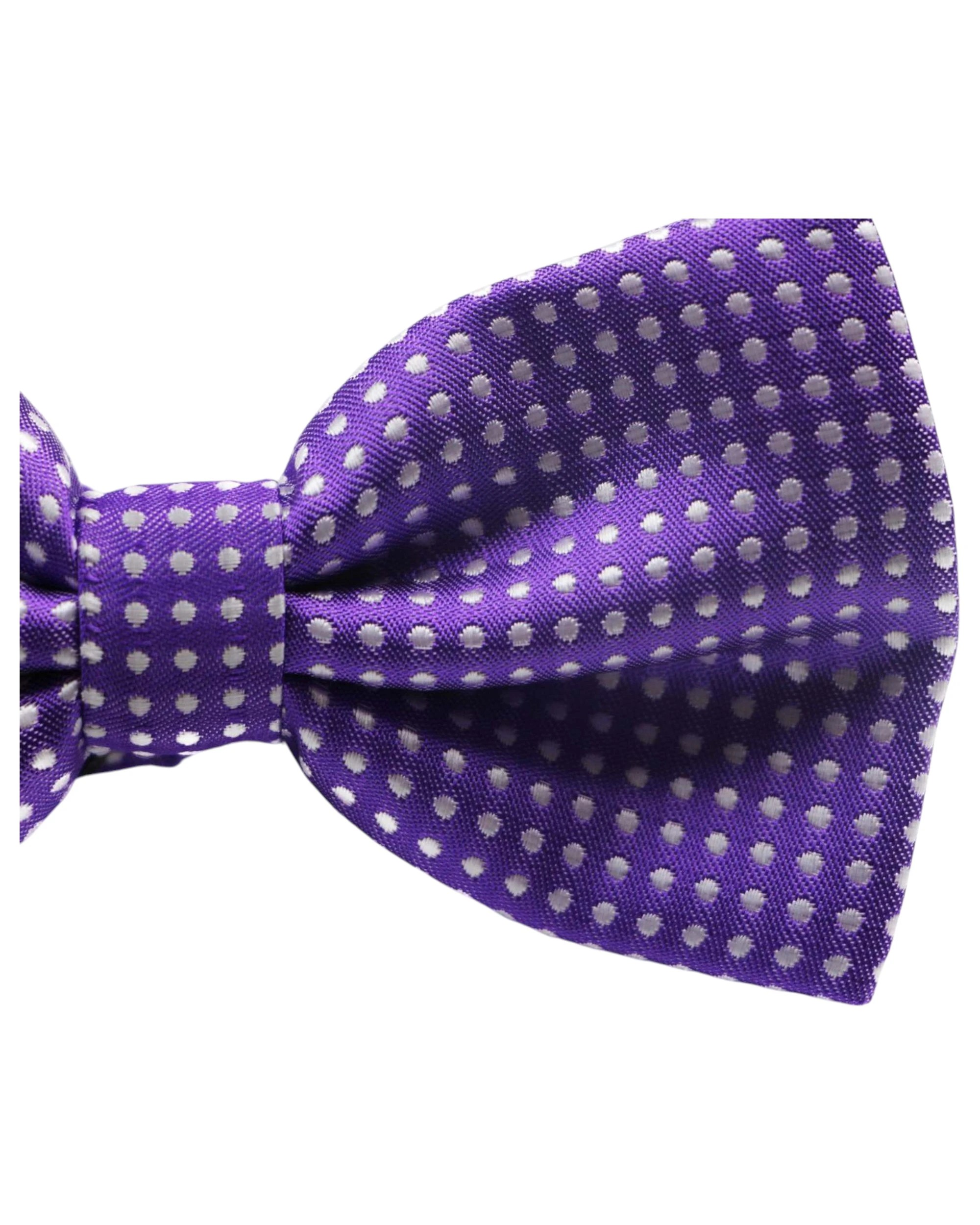 3 Zasel Mens Purple Plain Coloured Bow Tie With White Polka Dots, 3 of 3