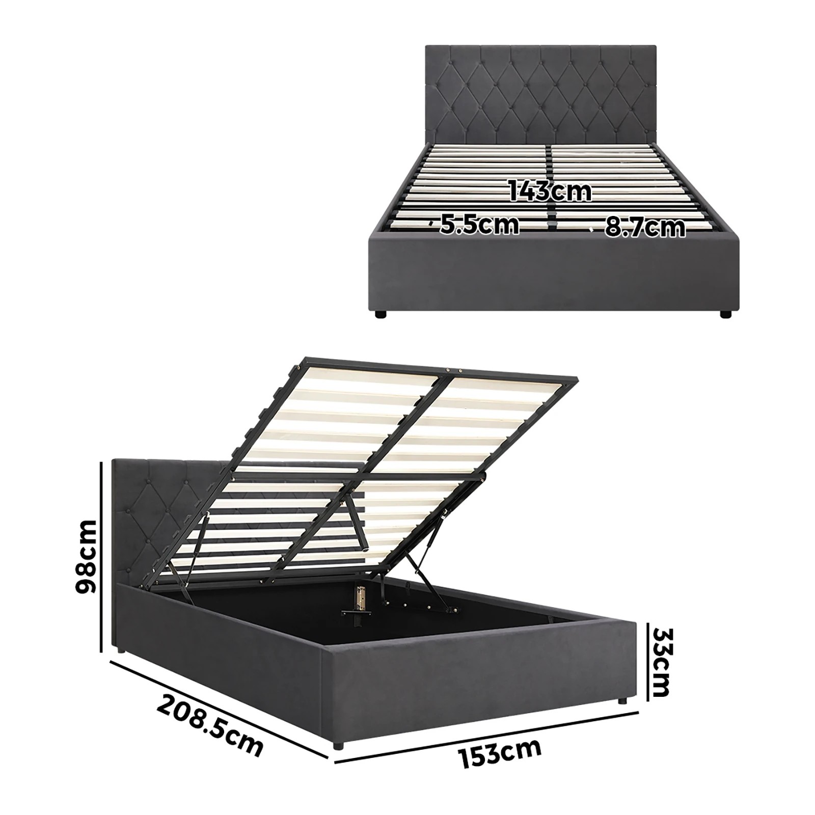 10 Oikiture Queen Bed Frame With Gas Lift Storage Base Velvet
 - Grey, 10 of 10