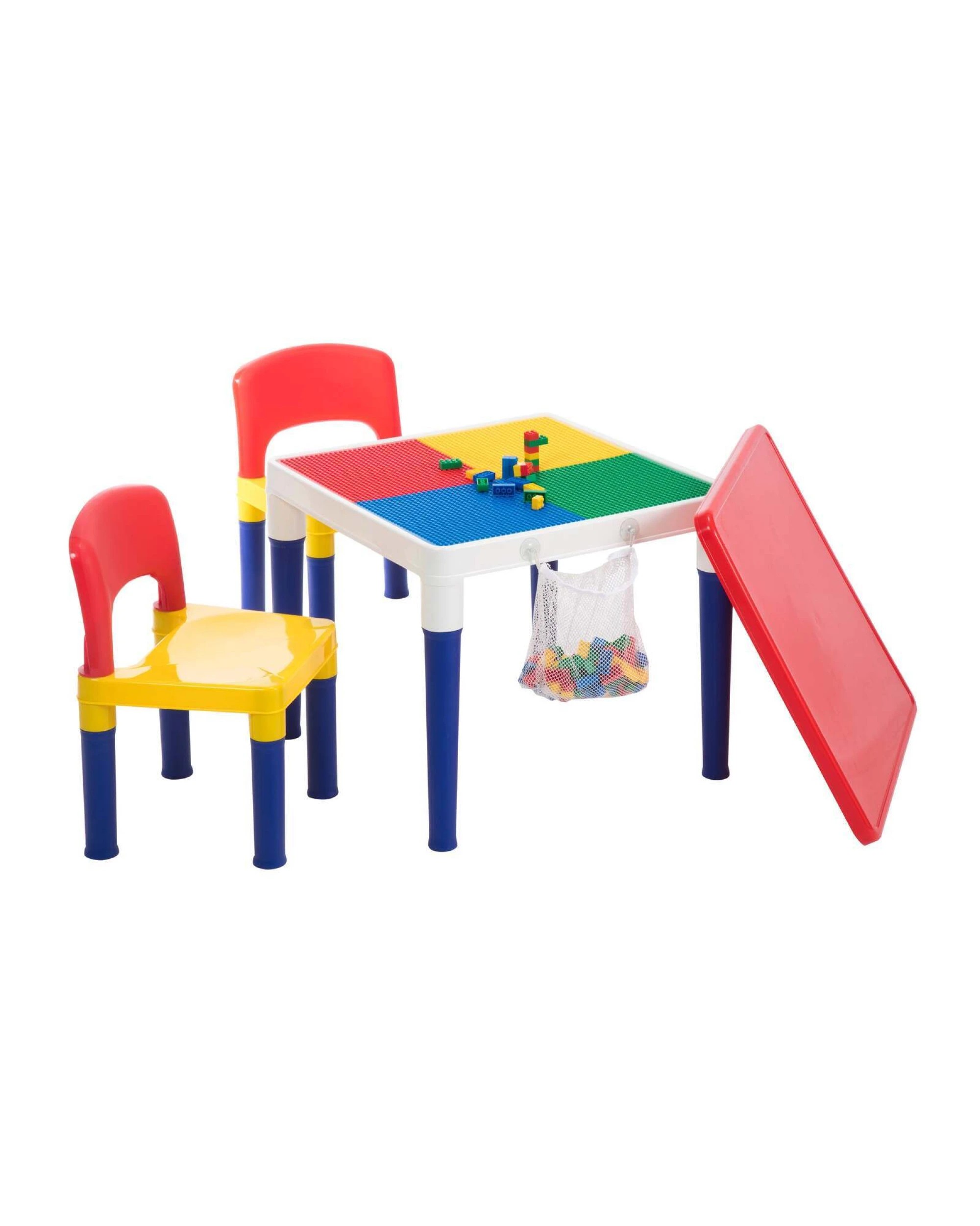 1 GEM Toys Children's 2-in-1 Building Blocks Table & Chairs Set w/ 100 Blocks, 1 of 8