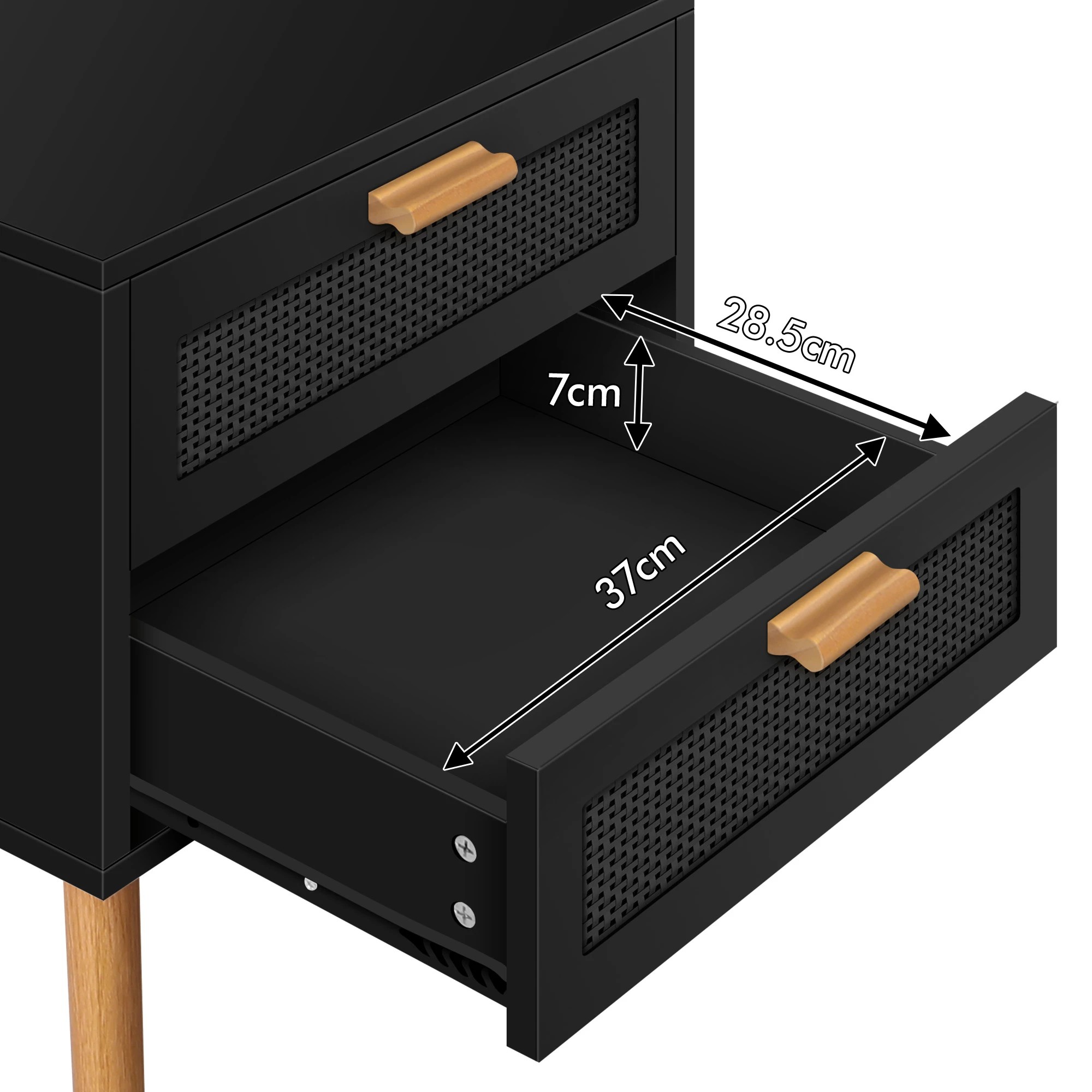 7 Alfordson Bedside Table Nightstand Side Storage Cabinet Boho Rattan - Black, 7 of 10