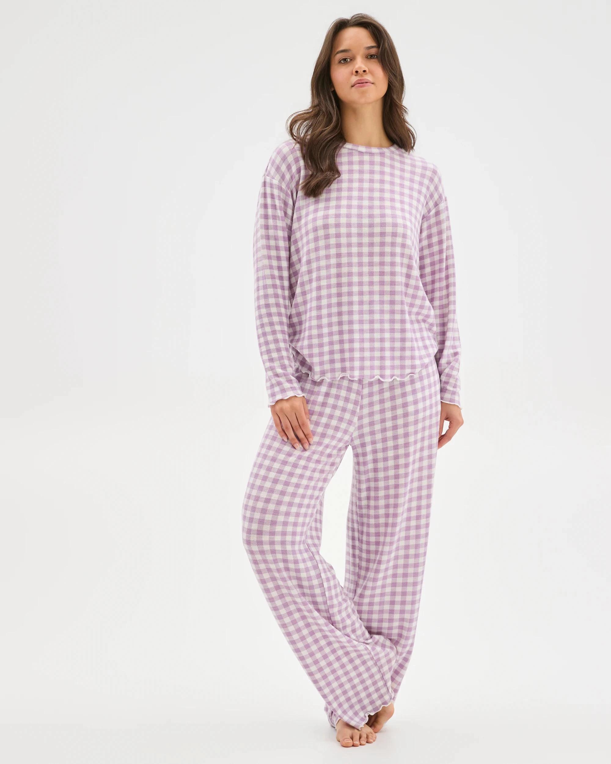 2 Target Woman Cosy Slub Knit Sleep Top PURPLE GINGHAM, 2 of 6