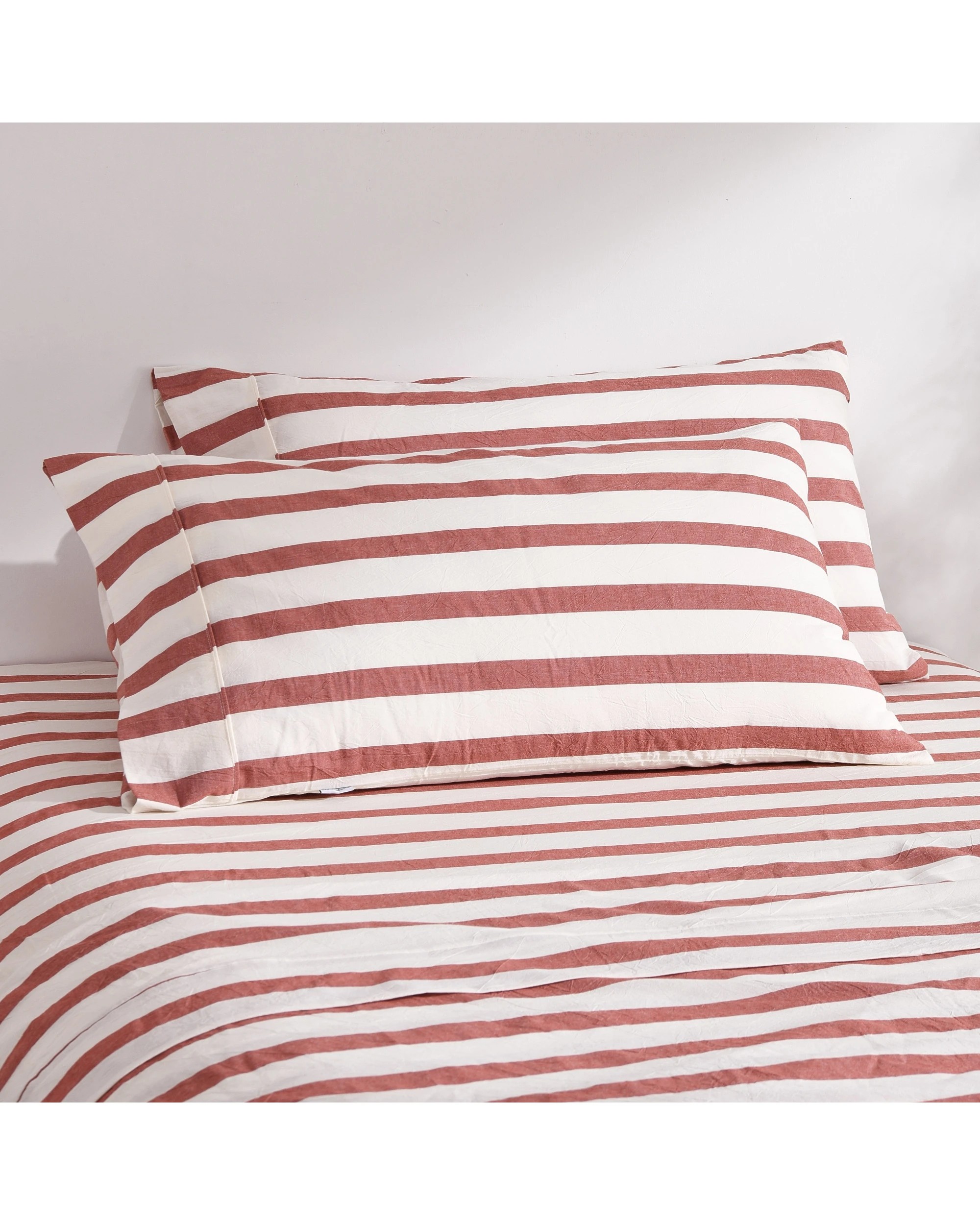 1 Dreamaker Twin Pack Cove Yarn Dyed Washed Cotton Striped King Pillowcase - Rust, 1 of 6