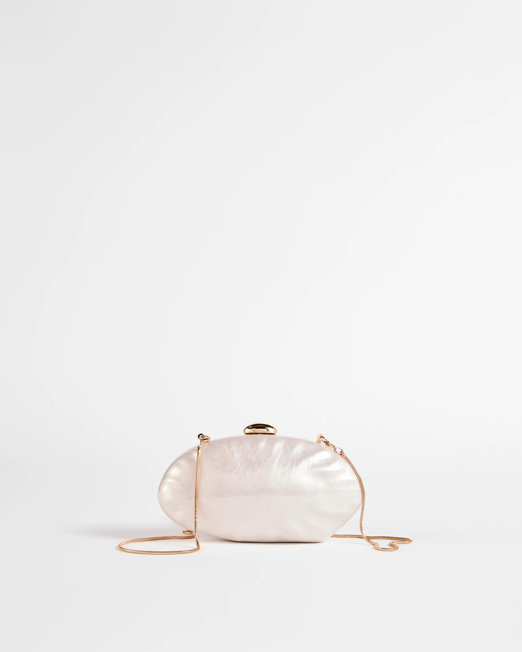 1 Target Acrylic Faux Pearl Oval Clutch Bag CREAM, 1 of 2