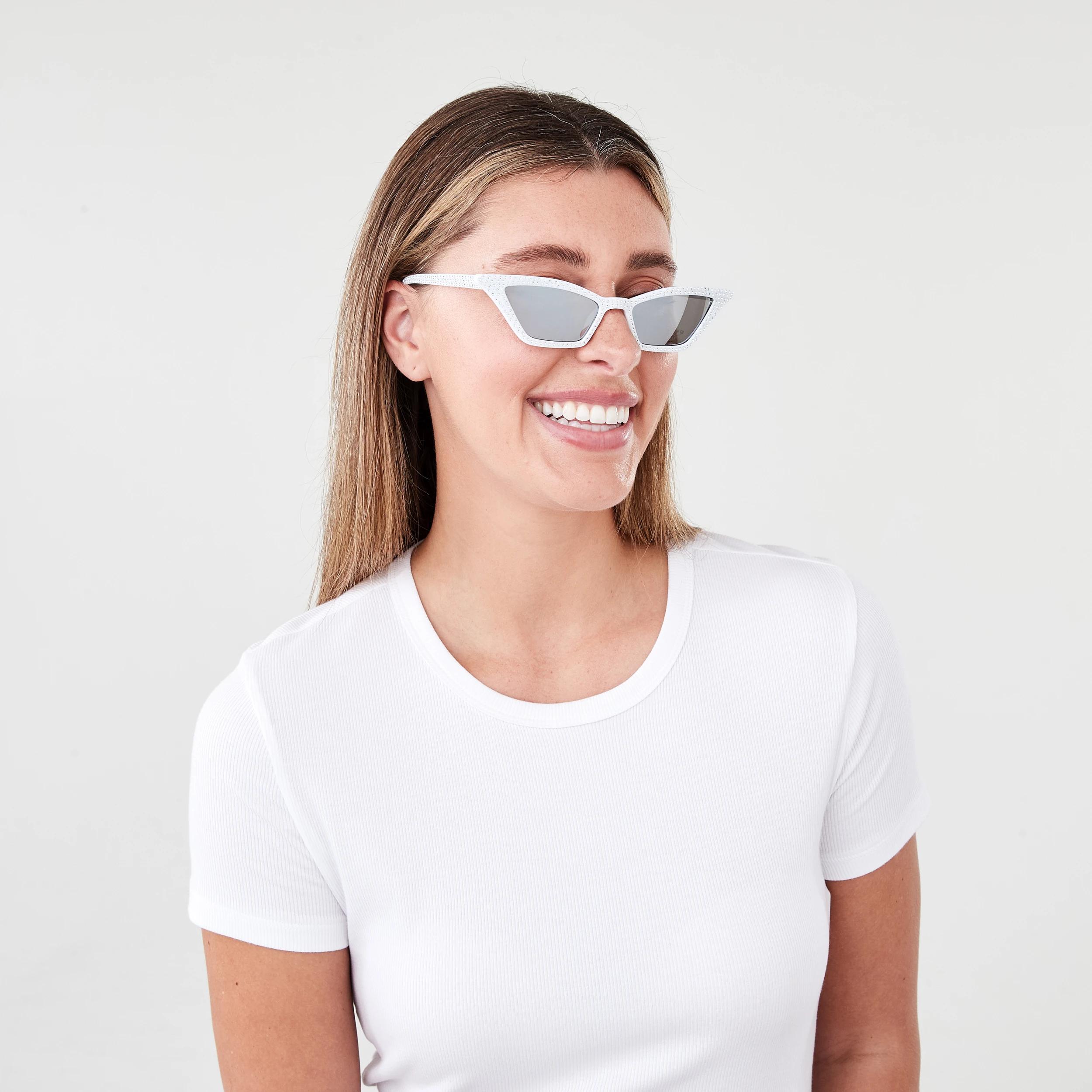 4 Womens Diamante Cateye Sunglasses White, 4 of 6