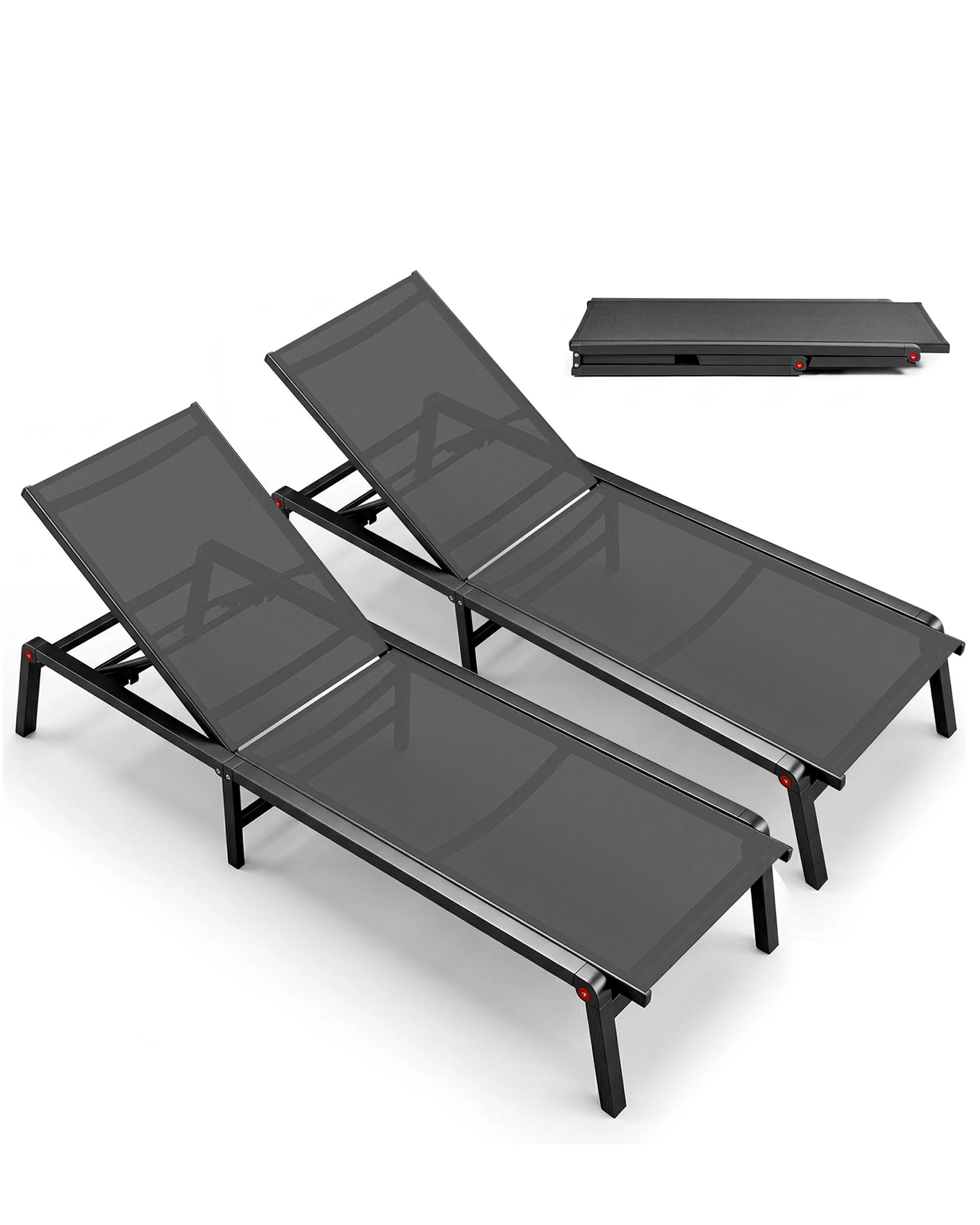 1 Advwin Chaise Lounge Chairs Outdoor 2Pcs Aluminum Patio Lounge Recliner Chairs 160kg, 1 of 8