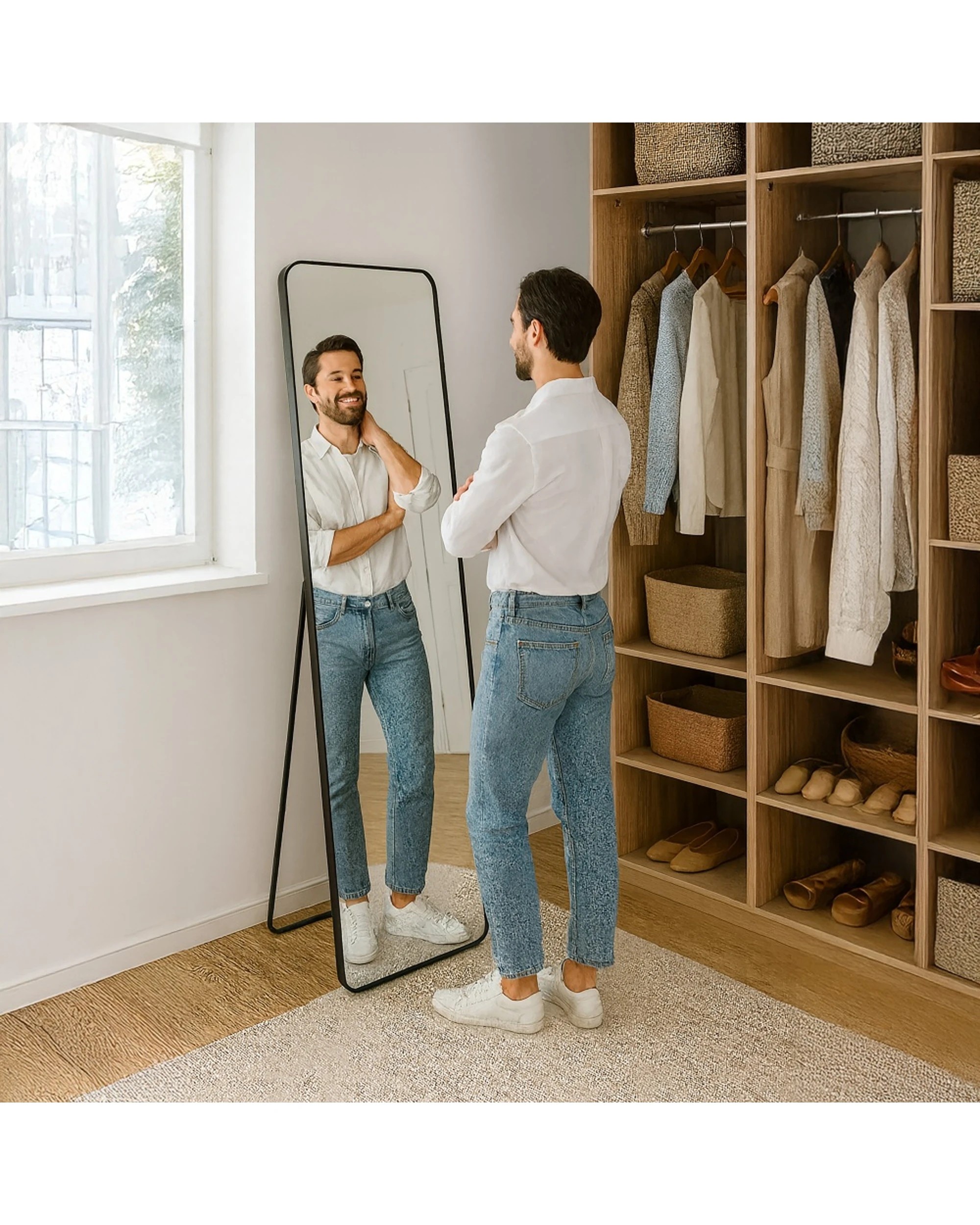 6 Urban Style Standing Mirror Full Length Contemporary Decor 150cm - Black, 6 of 9