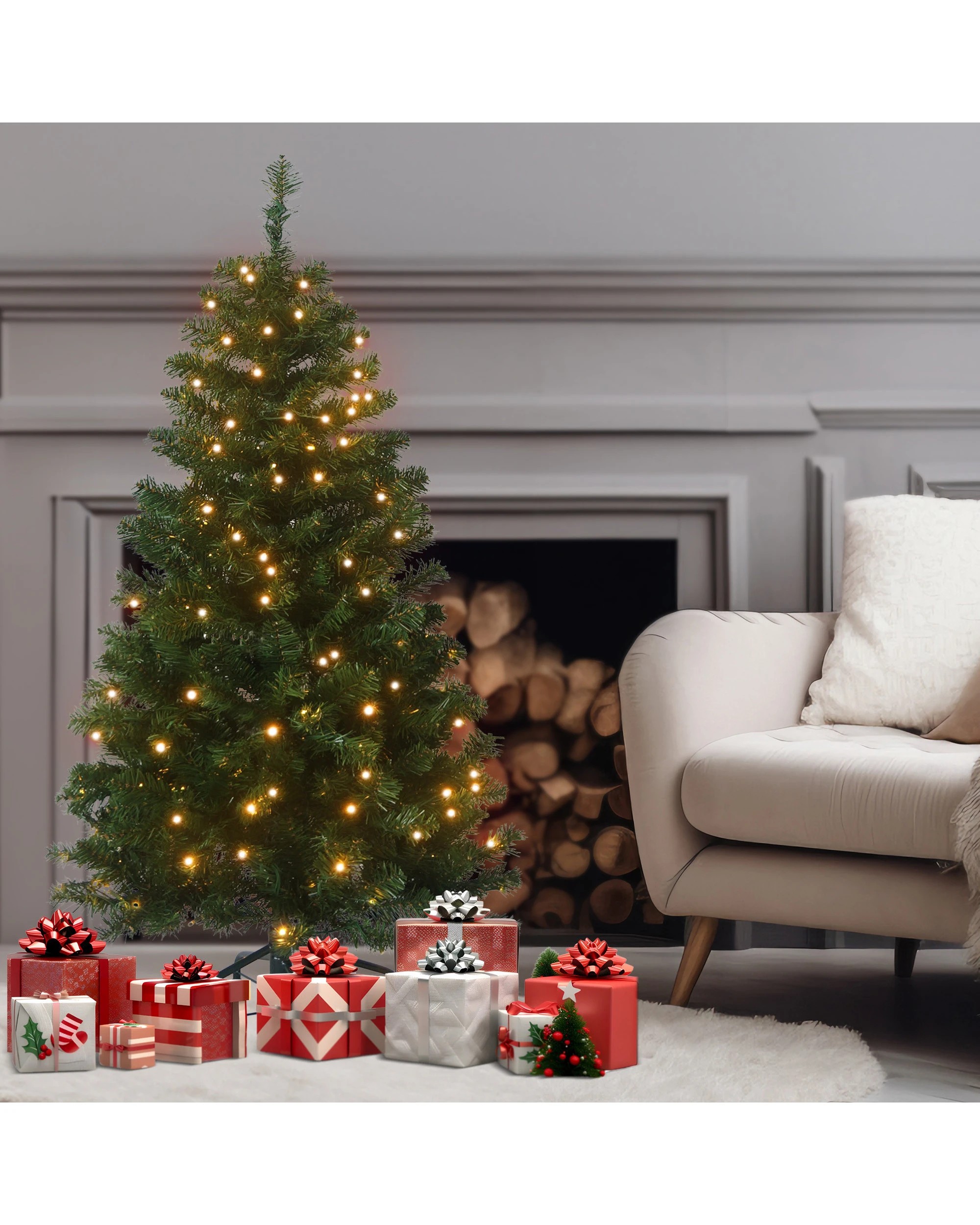 6 Christabelle 137cm Pine Slimline Christmas Tree With Led Lights, 6 of 6