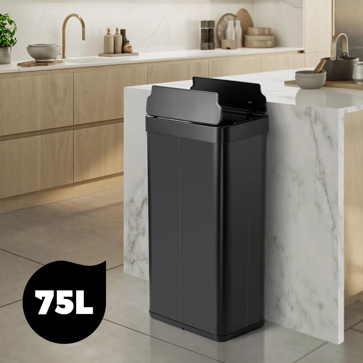4 Oikiture 75L Motion Sensor Rubbish Bin Stainless Steel - Black, 4 of 10