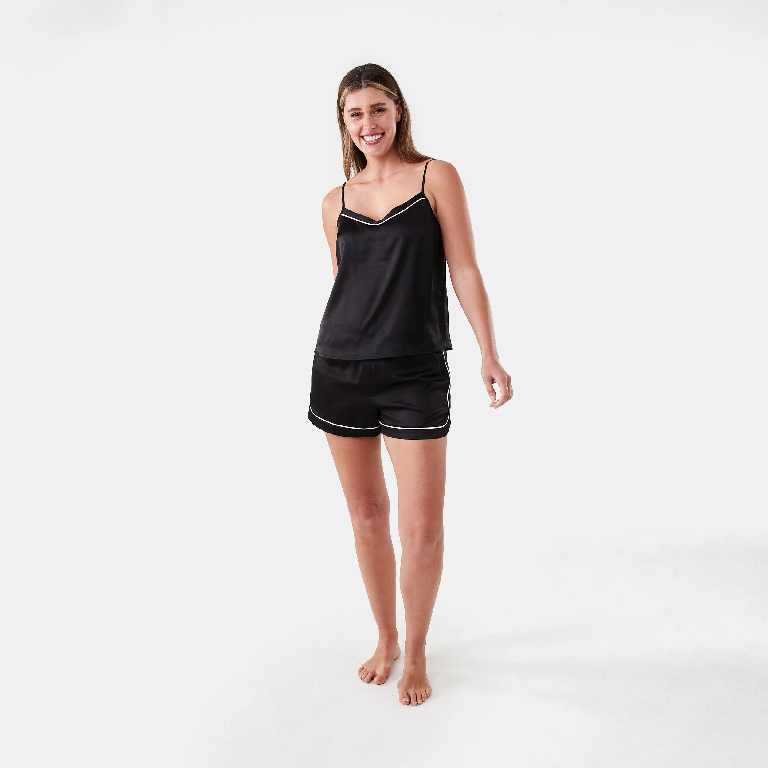 8 Satin Cami and Shorts Pyjama Set Black, 8 of 8