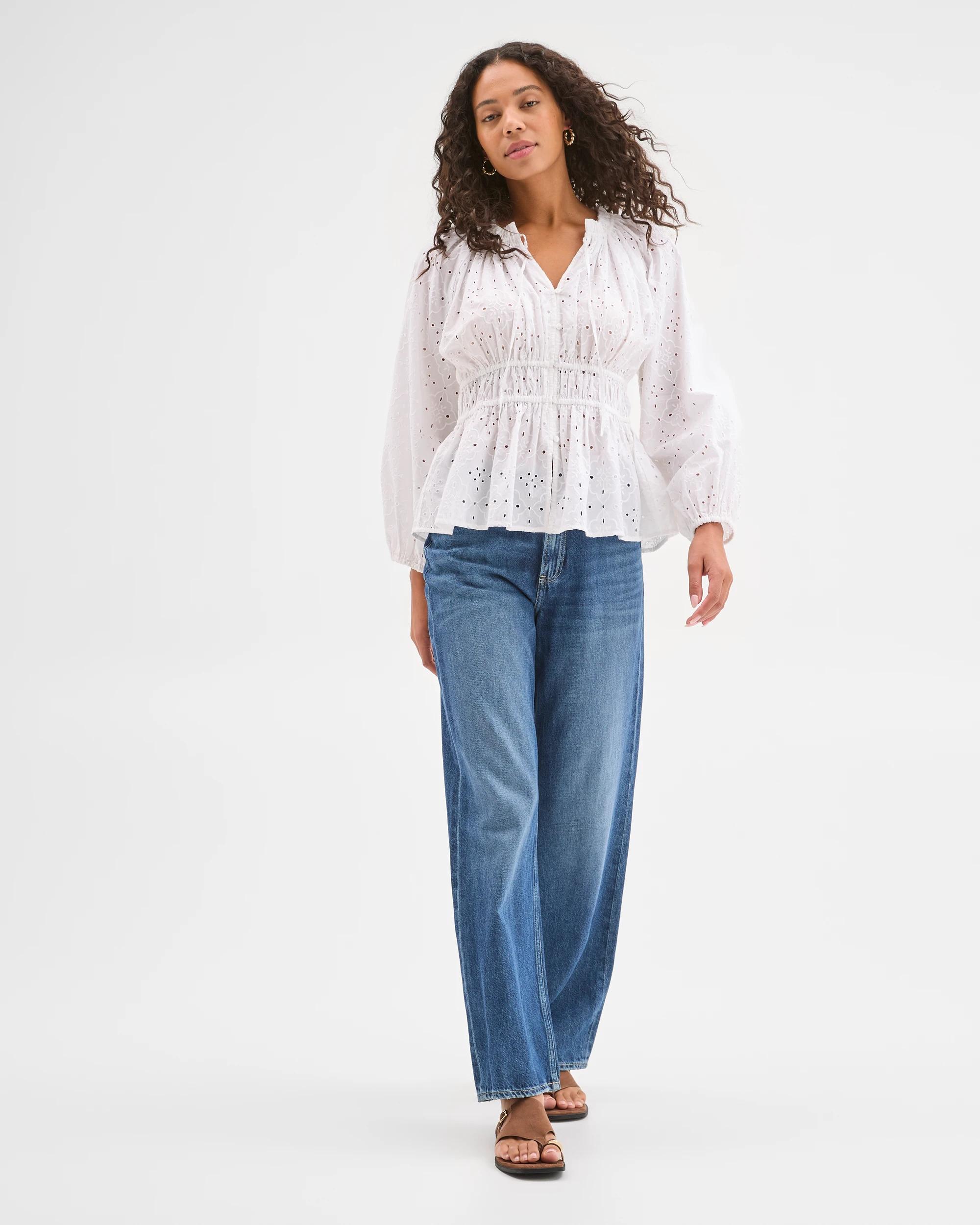 4 Target Australian Cotton 3/4 Sleeve Broderie Tie Blouse WHITE, 4 of 7