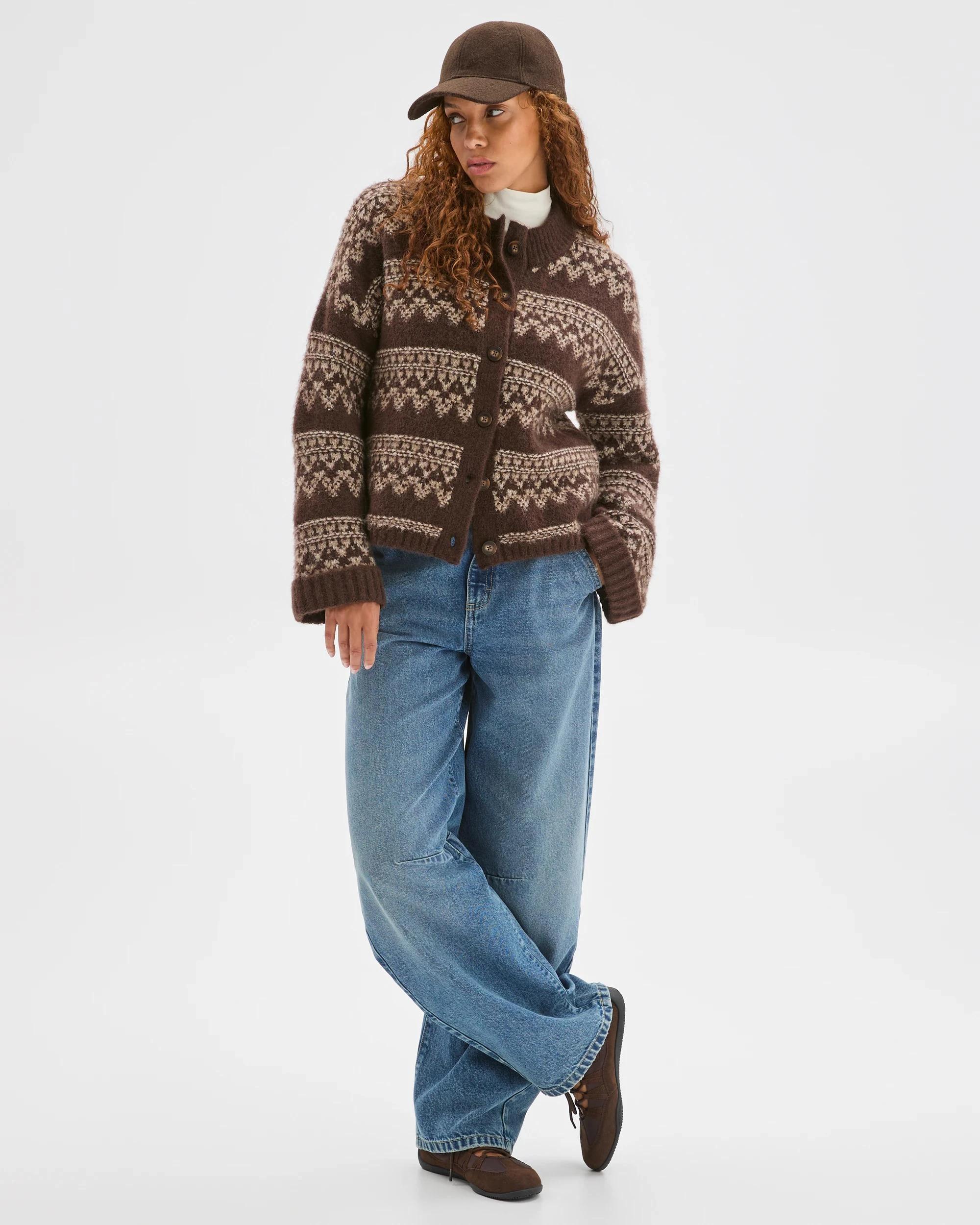 1 Target Woman Long Sleeve Fairisle Cardigan FALL LEAF, 1 of 6