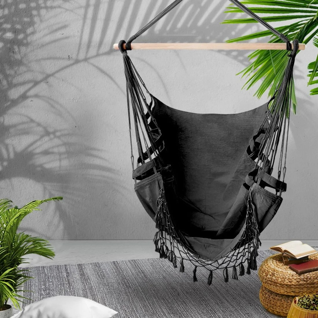 7 Gardeon Hanging Hammock Chair Outdoor Swing Hammocks Tassel - Grey, 7 of 8