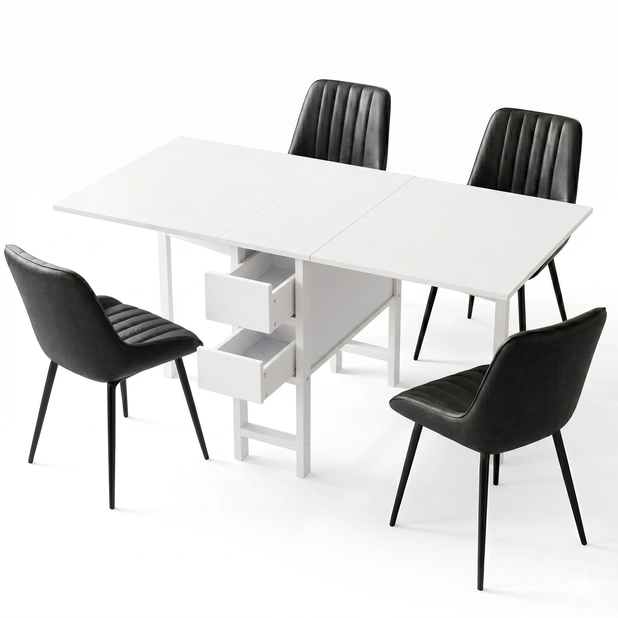 1 Artiss Dining Table and Chairs Set 5pcs Foldable Kitchen Furniture with 2 Drawers - Multi, 1 of 10