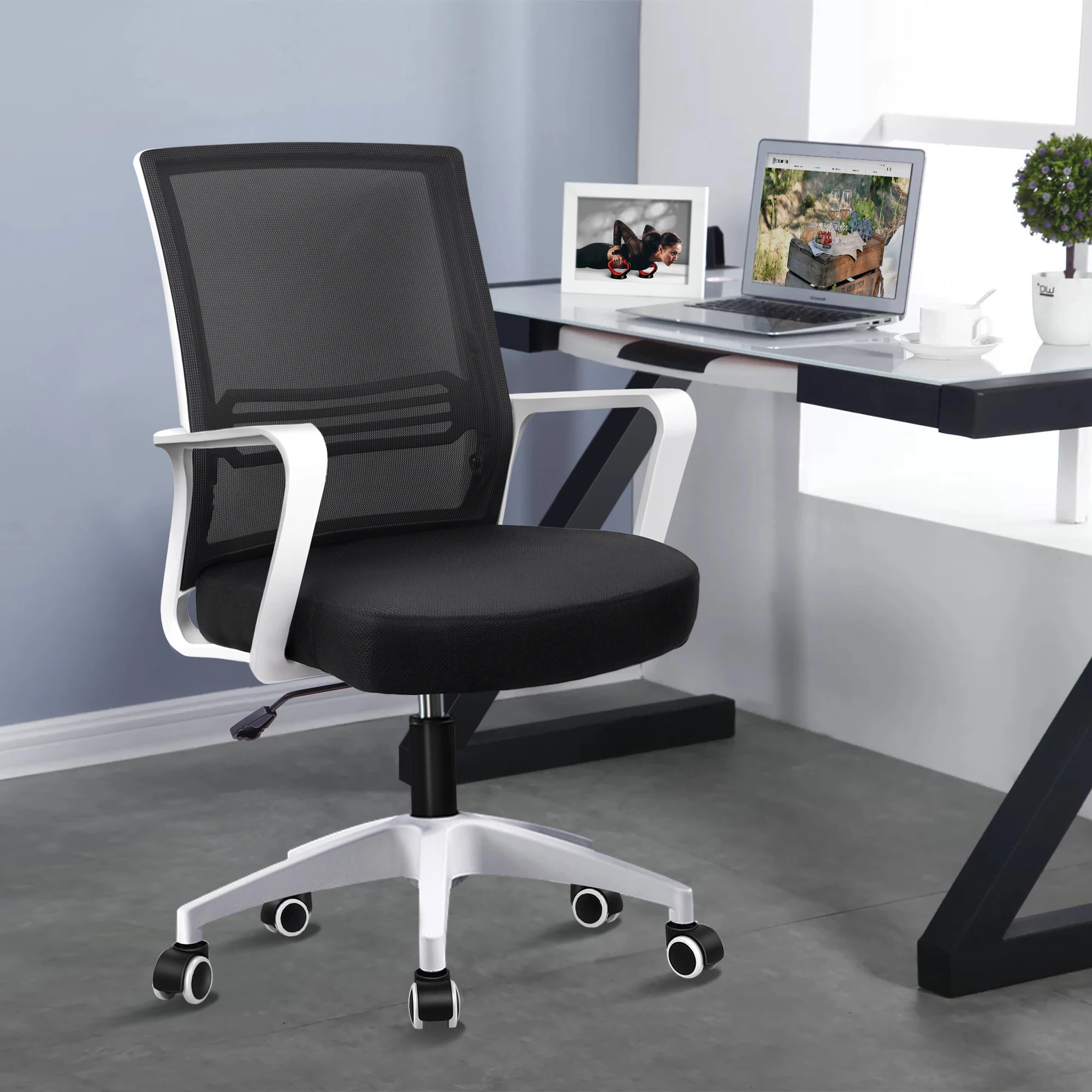 2 Alfordson Mesh Office Chair Executive Computer Seat Work Gaming Racing Study - White Black, 2 of 10