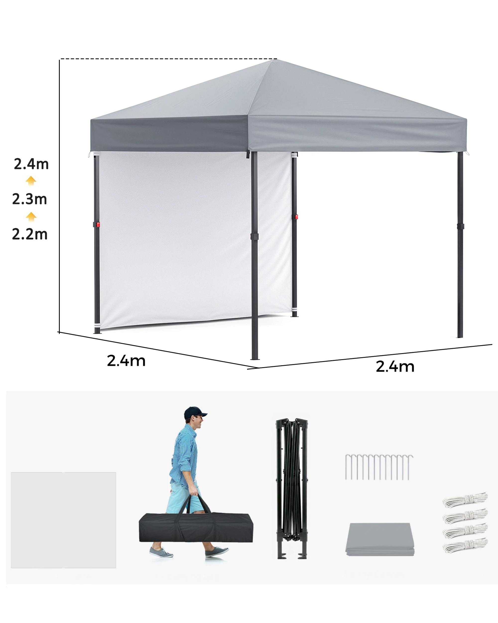 2 Advwin 2.4x2.4m Foldable Pop Up Canopy -Grey, 2 of 8