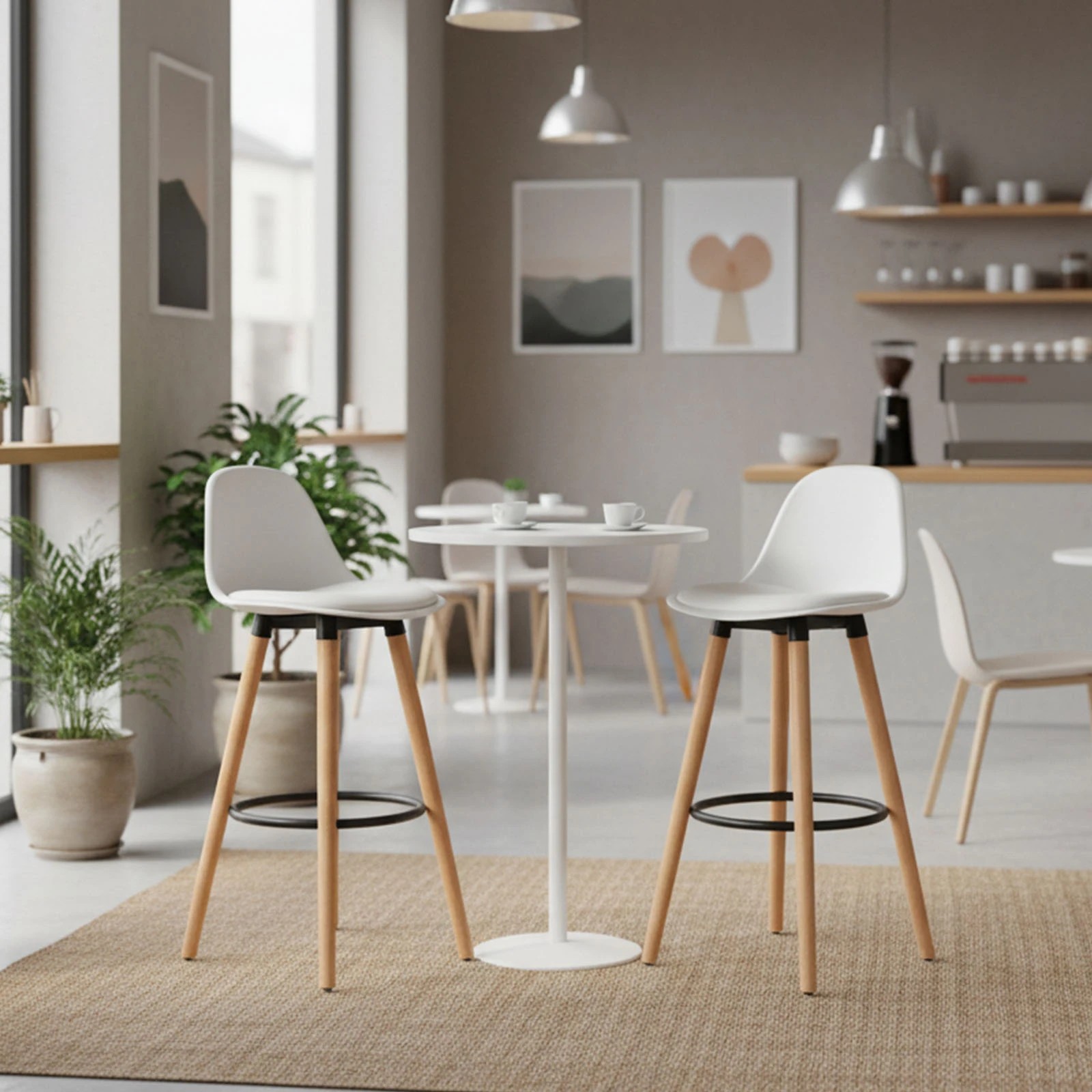 2 Costway Upholstered Bar Stool Wood Metal Dining Chair w/Footrest Kitchen Counter Cafe Pub - White, 2 of 5