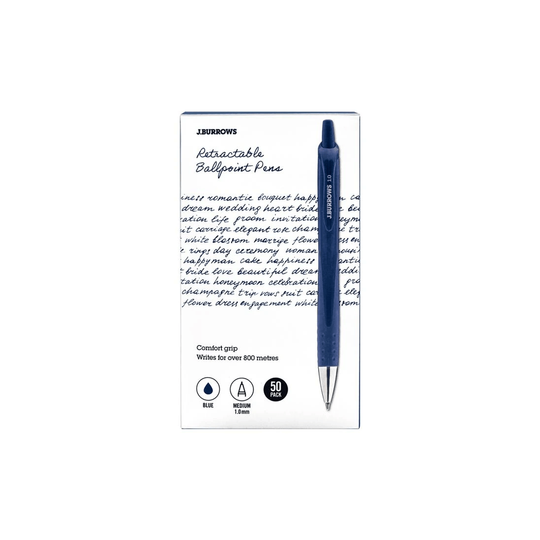 1 J.Burrows Retractable Ballpoint Pens Blue 50 Pack, 1 of 4