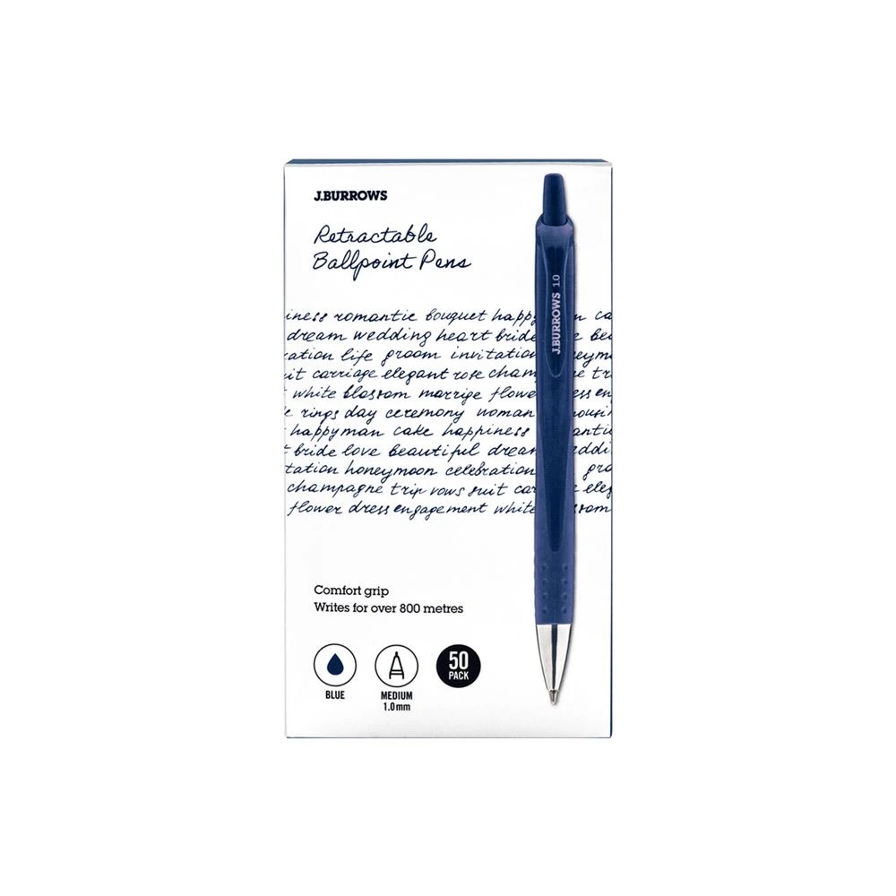 1 J.Burrows Retractable Ballpoint Pens Blue 50 Pack, 1 of 4