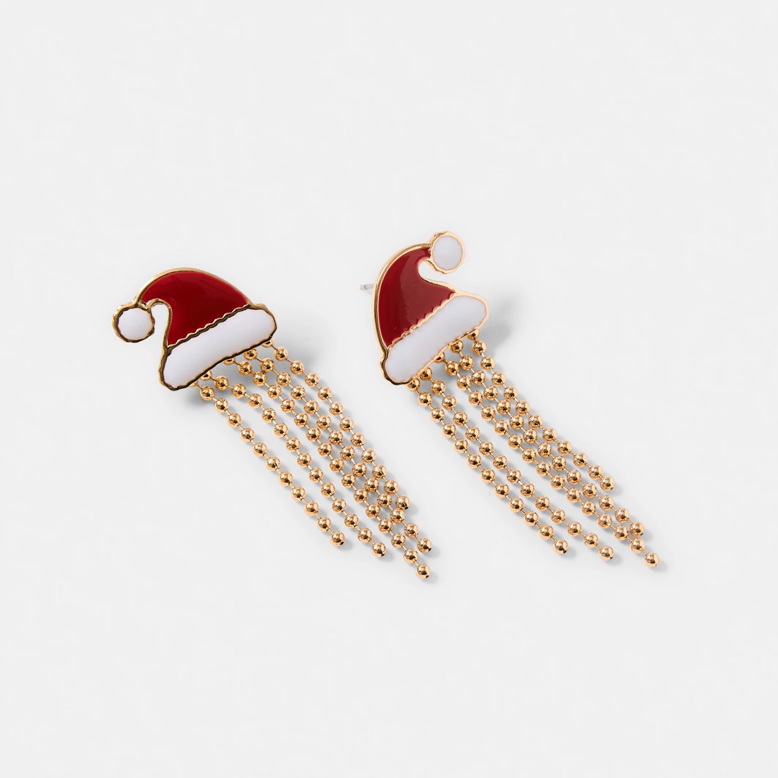 2 Christmas Santa Hat Earrings - Red, White and Gold Tone, 2 of 5