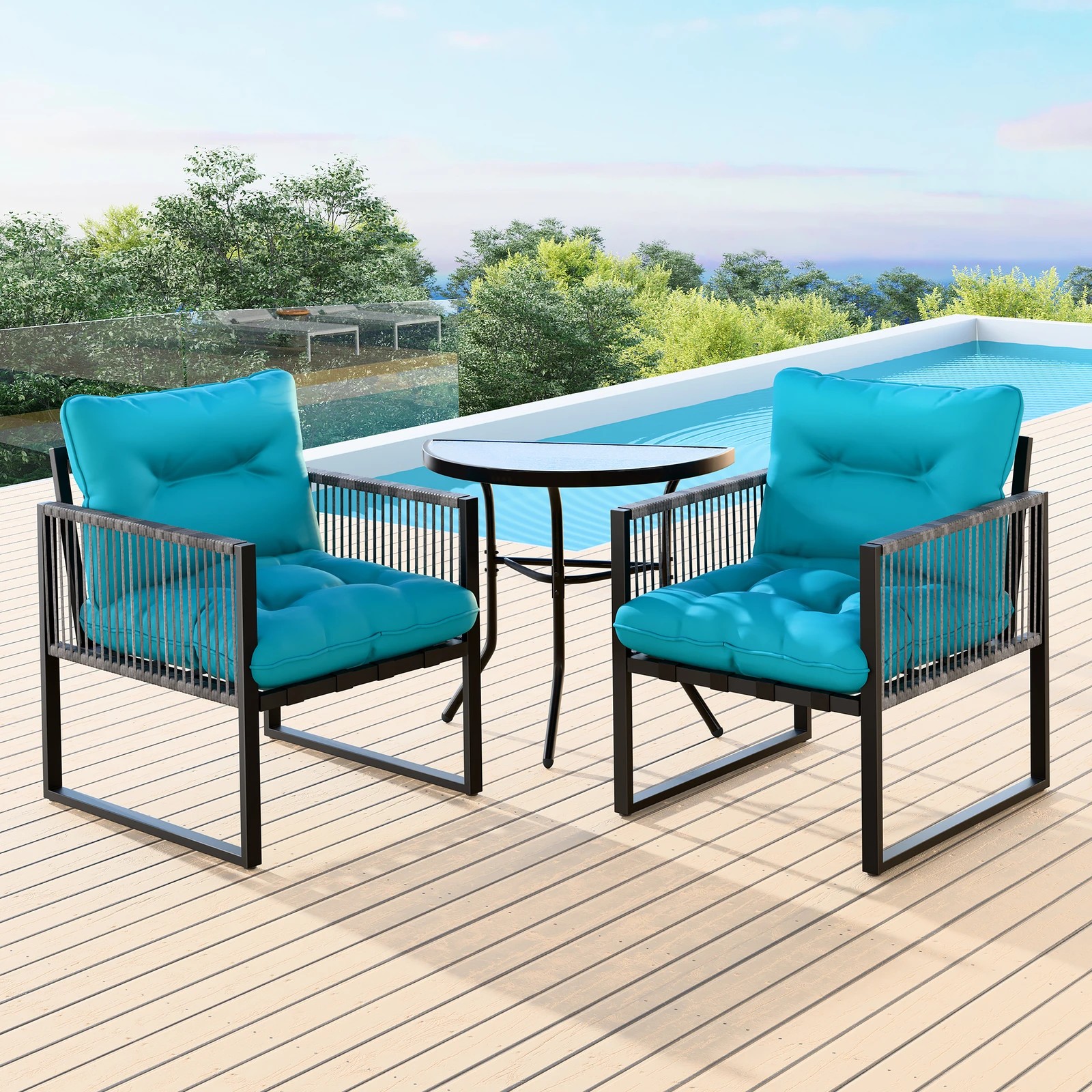 2 Alfordson Outdoor Lounge Set Patio Furniture Table and Chairs Glass Armchair - Blue, 2 of 10