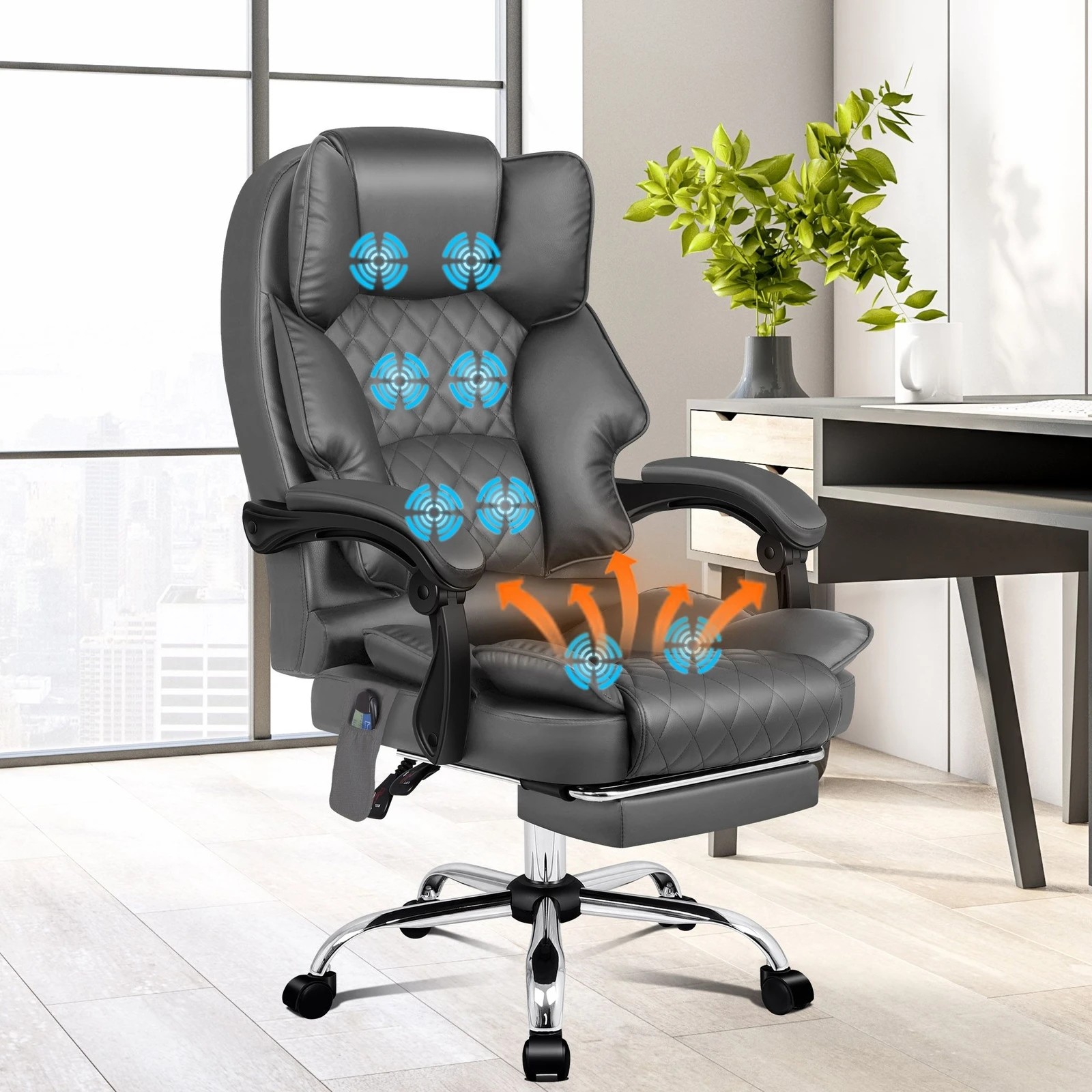 2 Alfordson Massage Office Chair Computer Heated Seat Executive Recliner Gaming - Grey, 2 of 10