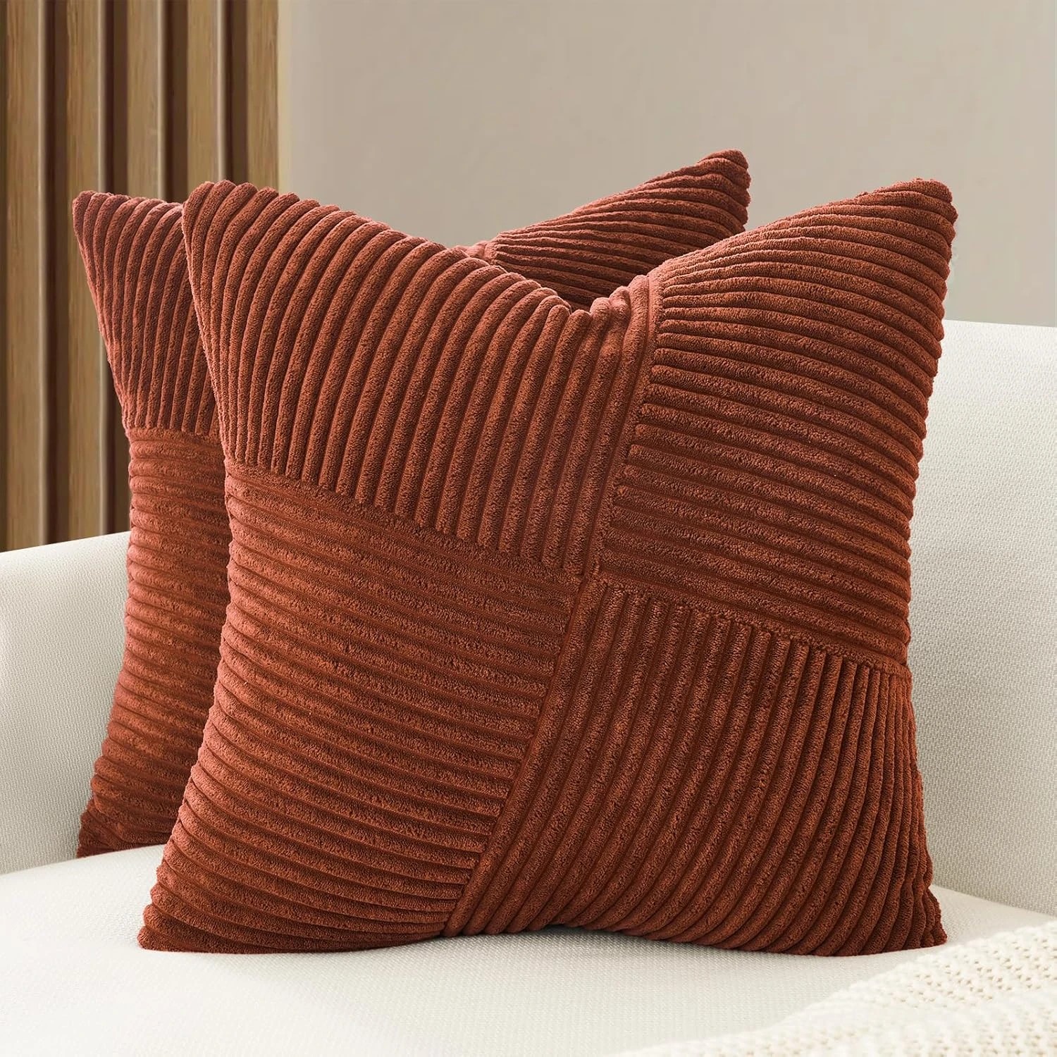 1 Gioia Casa 2-Pack Corduroy Windmill Inspired Cushion Covers 45x45cm - Brick, 1 of 2
