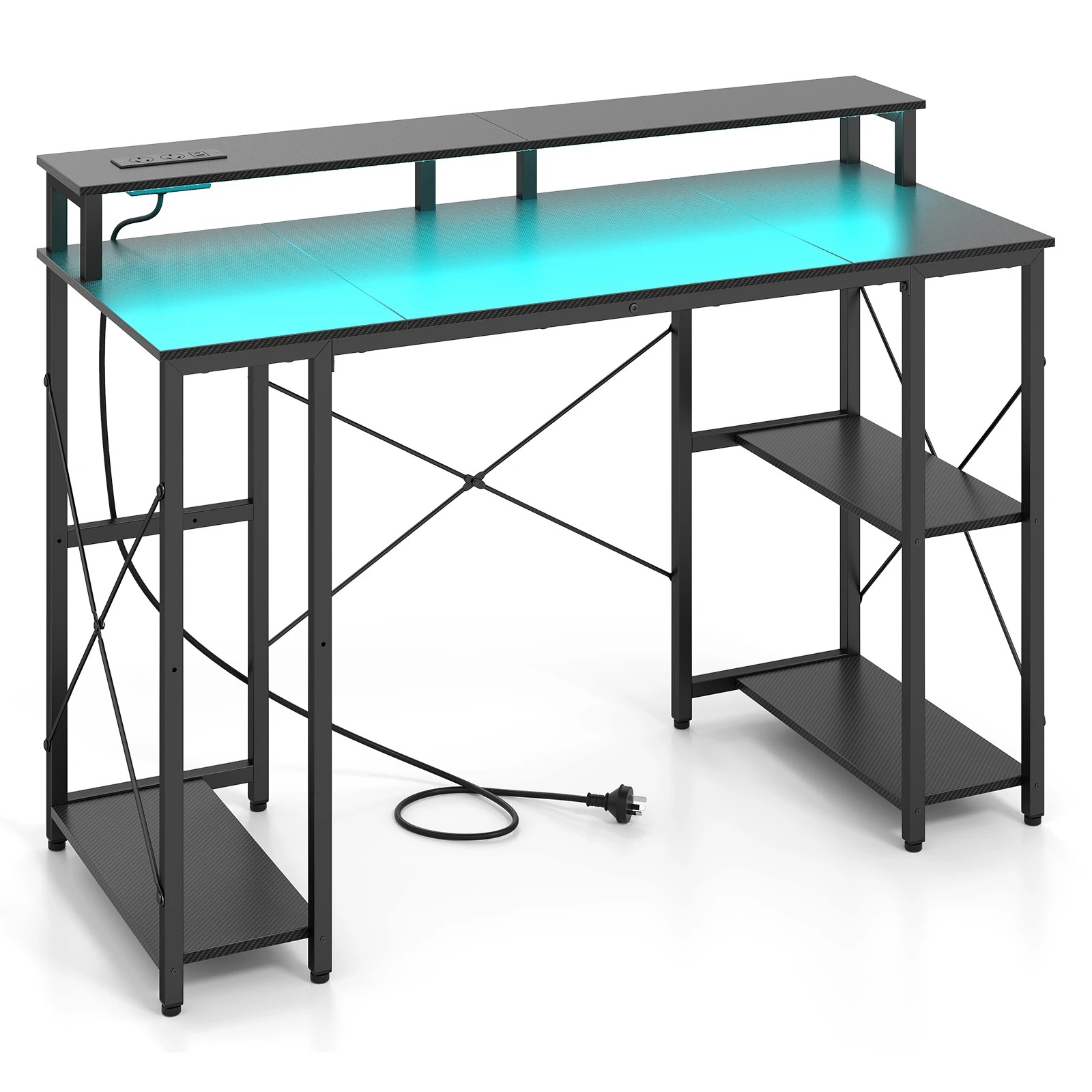 1 Costway 120cm Computer Desk w/Charging Station & LEDs Workstation Gaming Table, 1 of 5