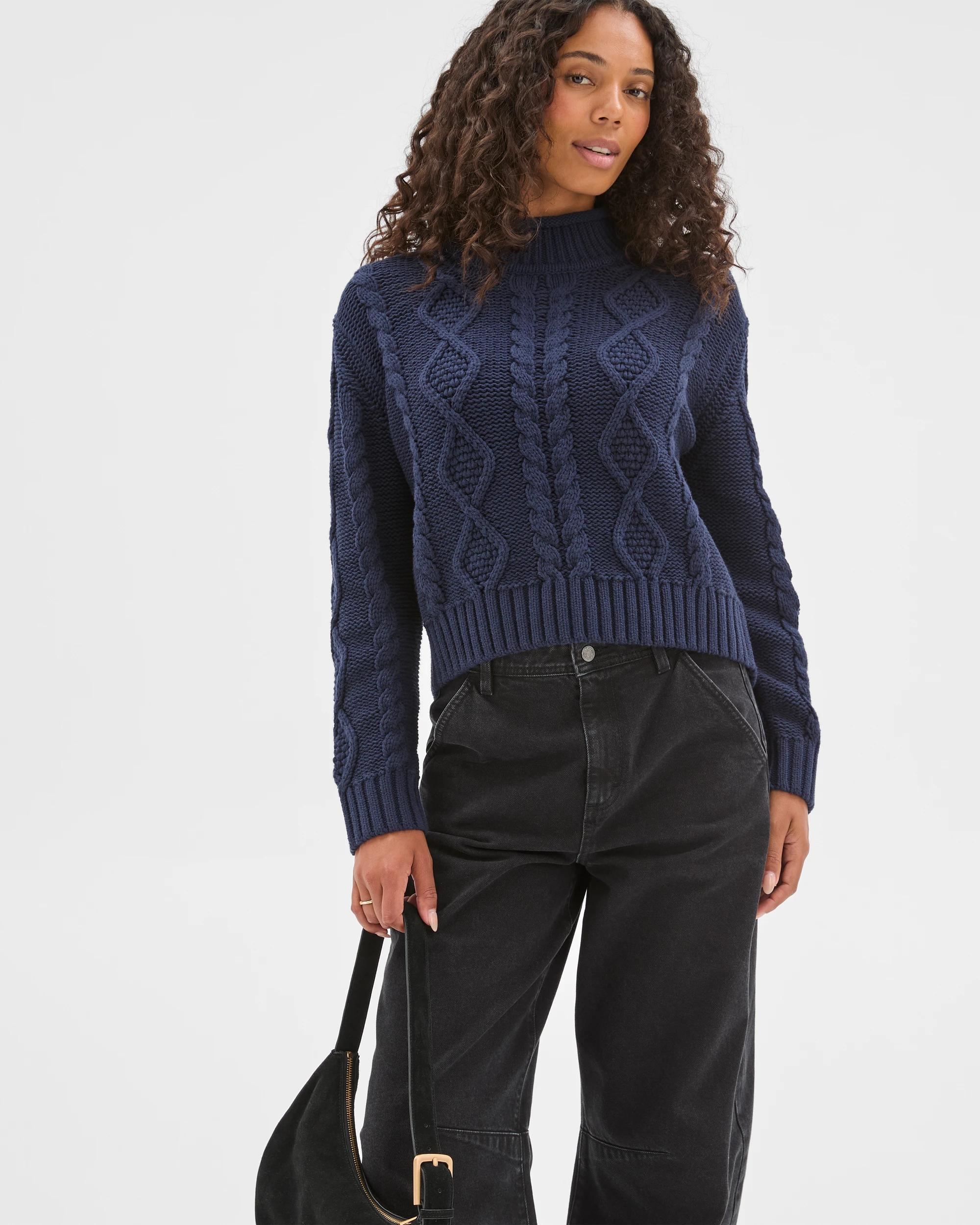 2 Target Woman Australian Cotton Blend Roll Neck Cable Knit Jumper NAVY, 2 of 7