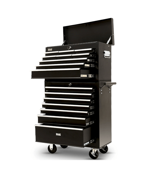 Bullet Pro 16 Drawer Tool Box Cabinet Chest Storage, Toolbox Garage Organiser Set, Black