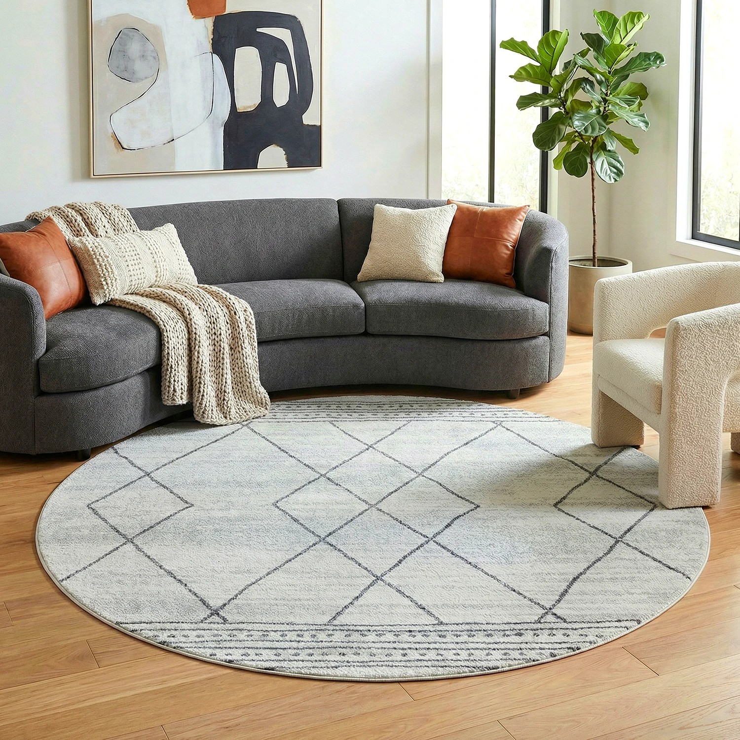 1 Common Ground Rugs Elysium Gina 150x150cm - Small Round Rug - Natural, 1 of 6