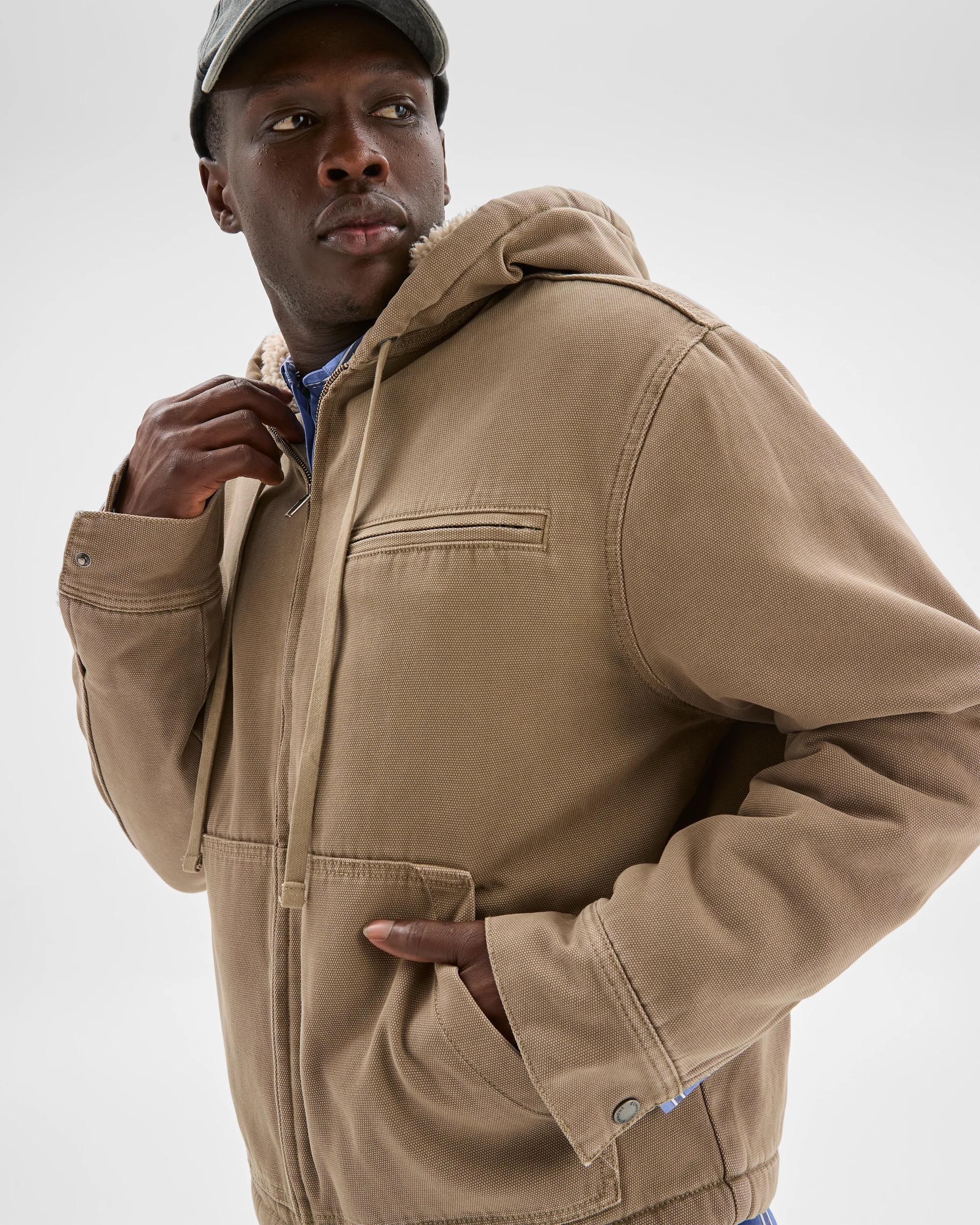 1 Commons Heavyweight Washed Hooded Worker Jacket KHAKI, 1 of 6