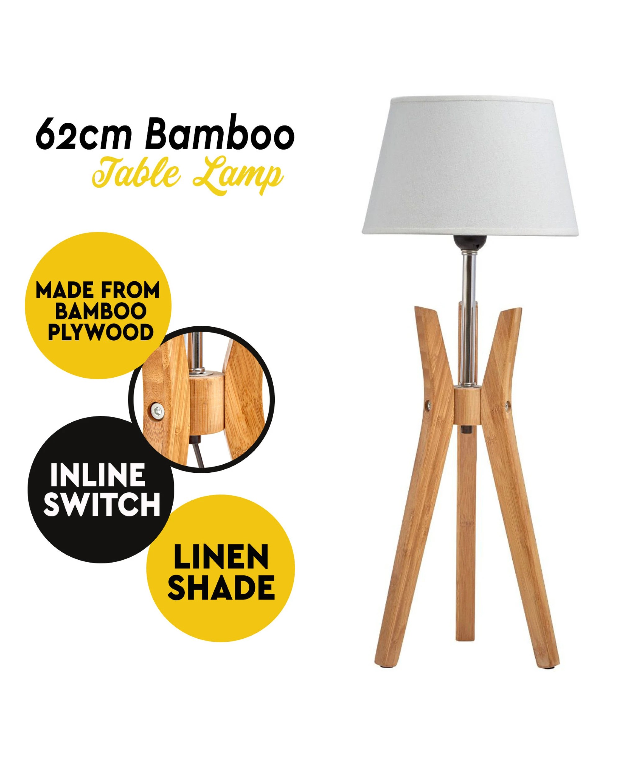 6 BR Home Bamboo Tripod Table Lamp with Linen Shade and Geometric Design, 6 of 6