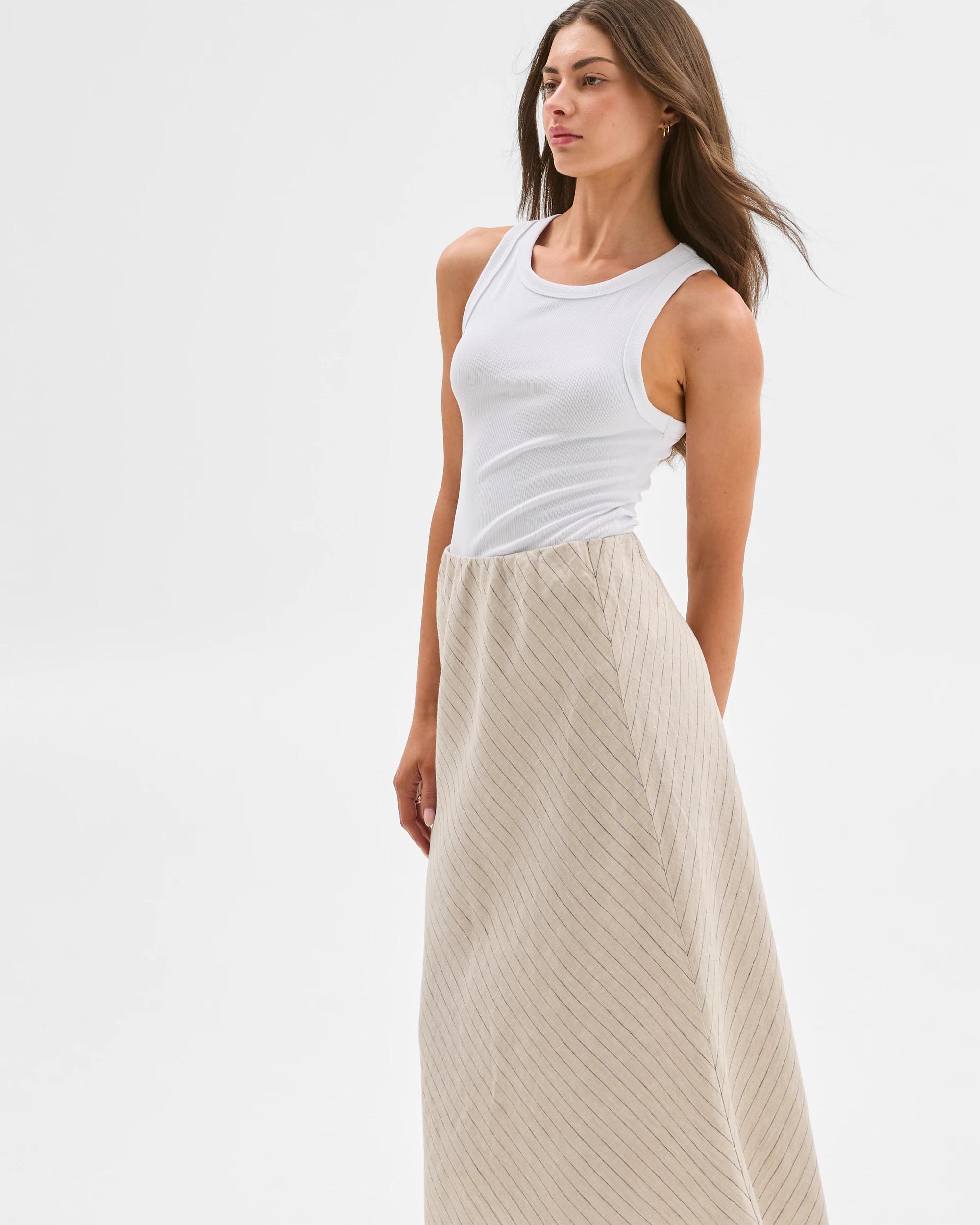 2 Target Petites European Linen Bias Maxi Skirt FLAX/INDIGO, 2 of 6