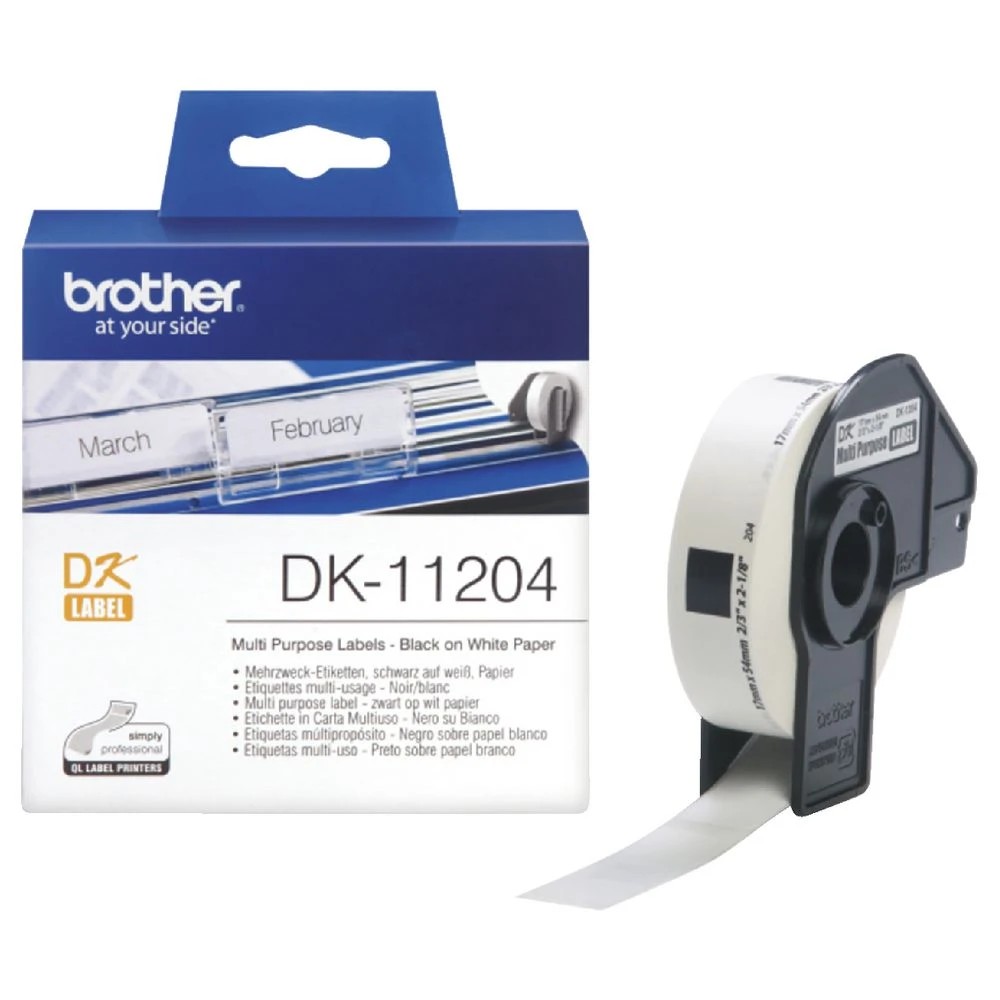 2 Brother DK 11204 17 x 54mm Black On White Small Label Roll, 2 of 3