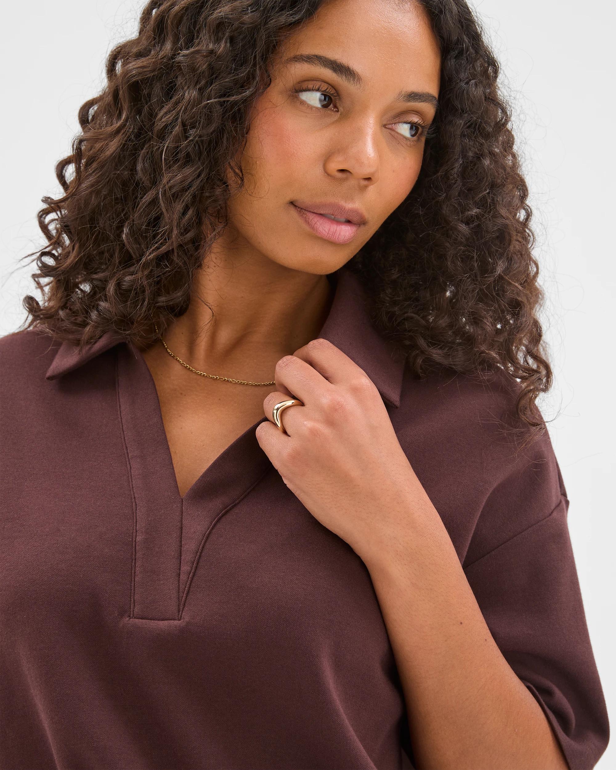 6 Target Woman Australian Cotton Blend Interlock Polo Neck T-Shirt CHOCOLATE PLUM, 6 of 7