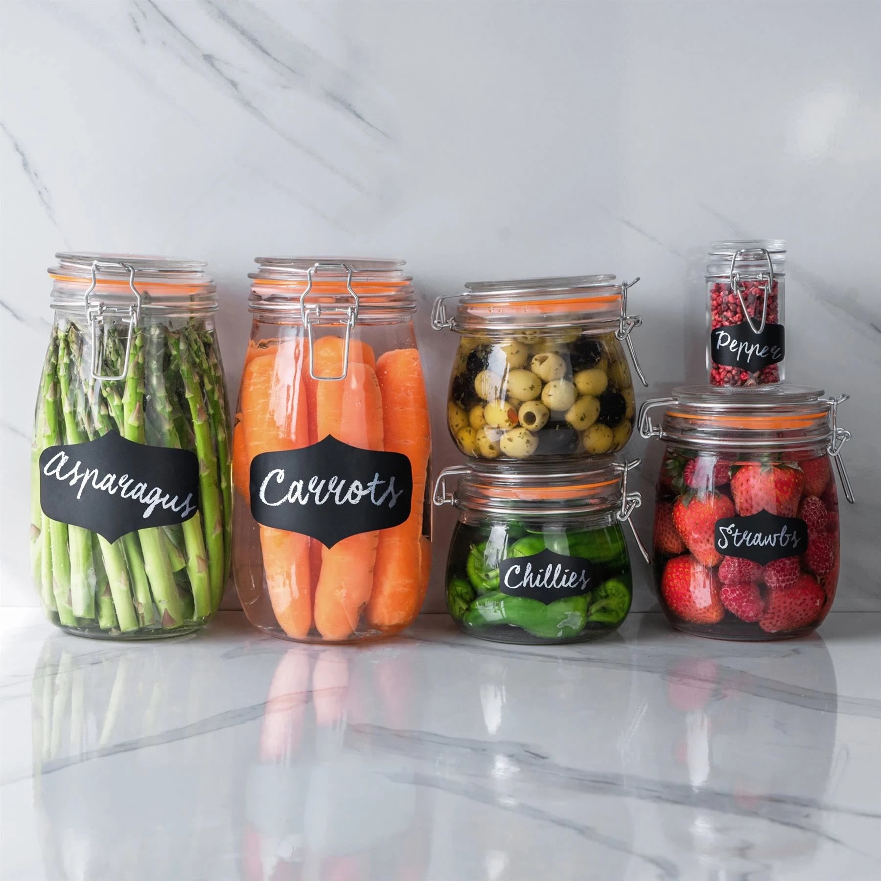 5 Argon Tableware Glass Storage Jars with Airtight Clip Lid - 1 Litre Set - 3x - Clear, 5 of 8