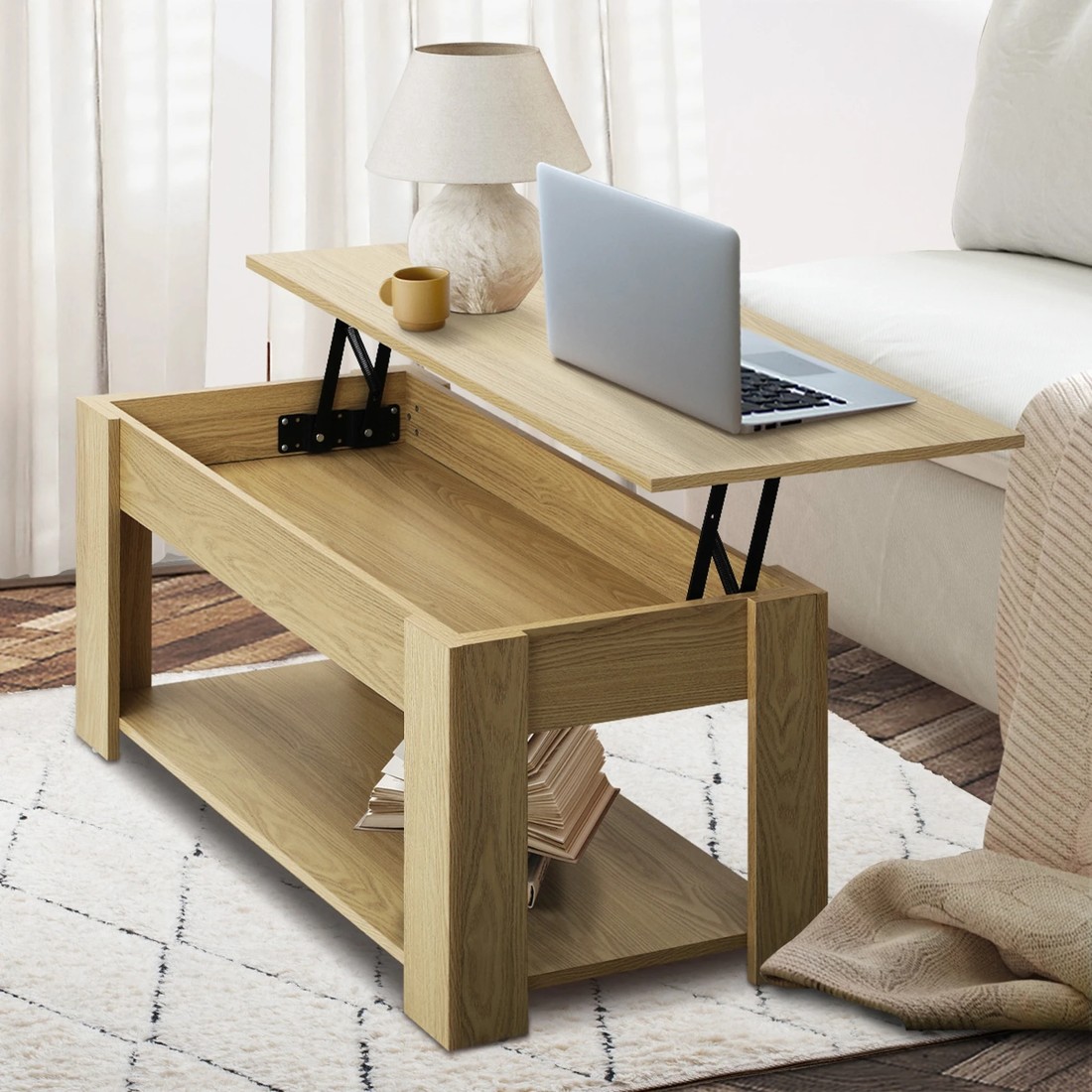 3 Oikiture Coffee Table Lift Up Top Modern Tables Hidden Book Storage
 - Natural, 3 of 10