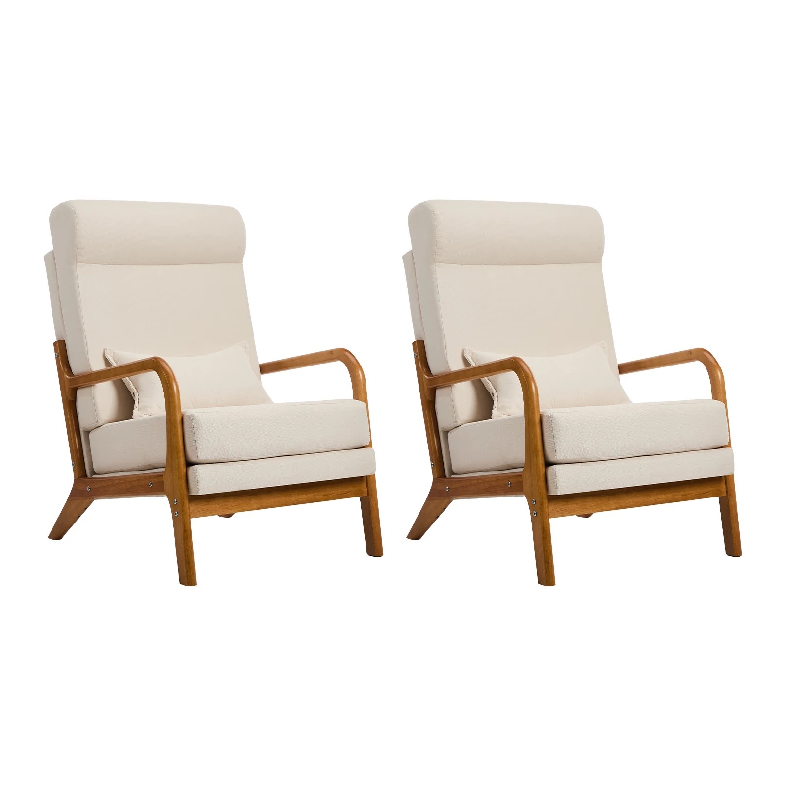 1 Oikiture 2x Armchair Linen Fabric Lounge Chair with Lumbar Pillow - Beige, 1 of 7