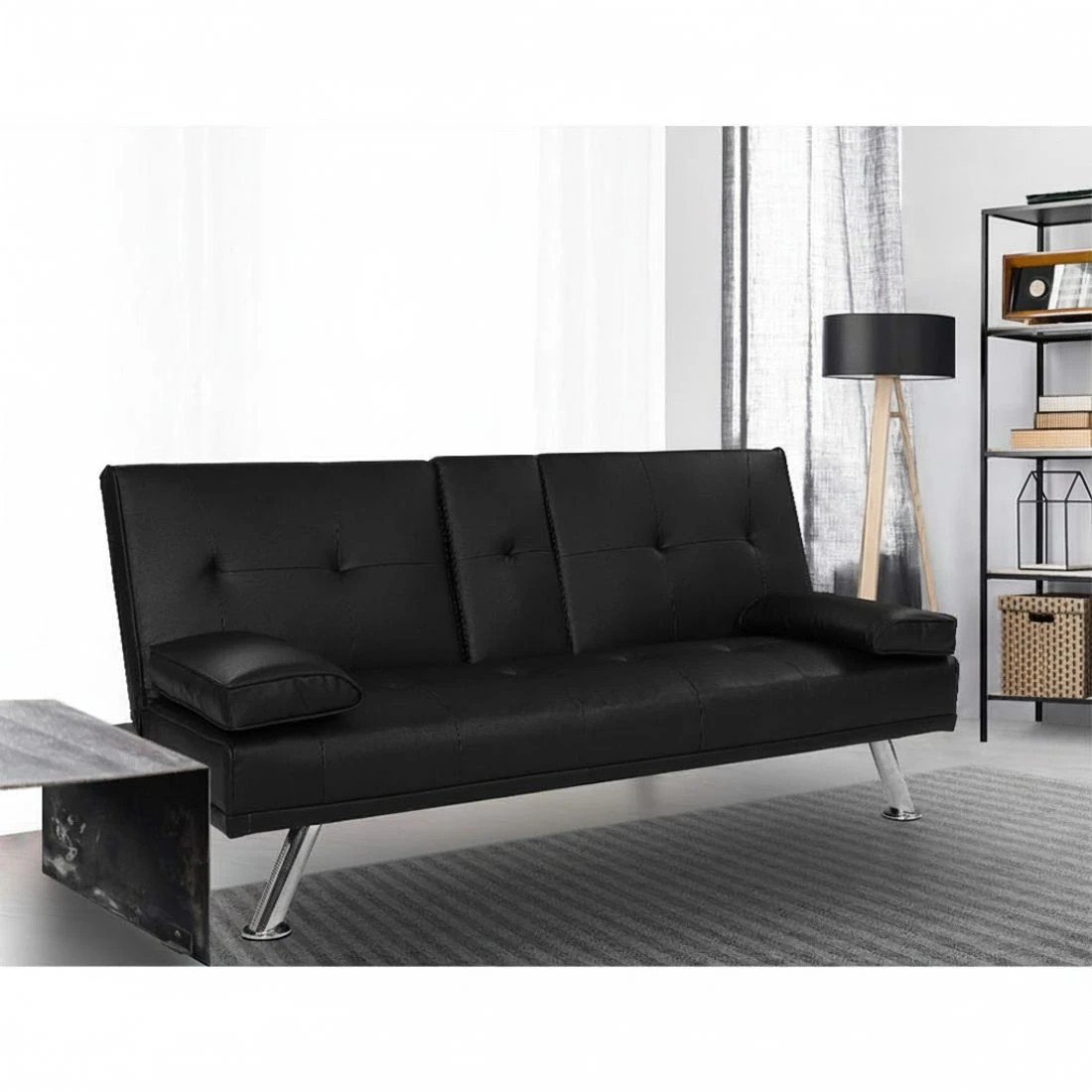 3 Artiss Sofa Bed 168CM  PU - Black, 3 of 5