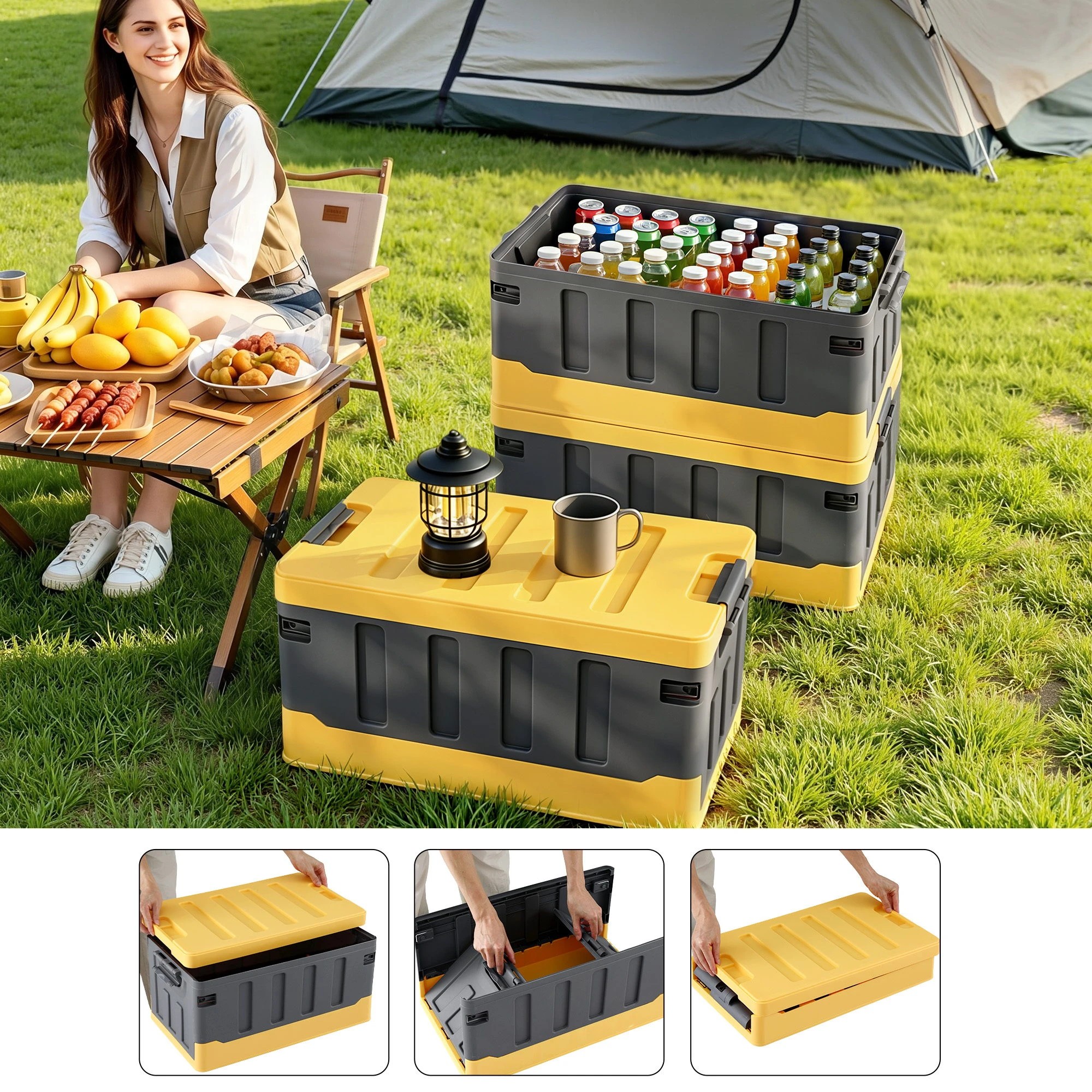 5 Gardeon Collapsible Outdoor Storage Box 60L Stackable Folding Camping Organizer - Yellow, 5 of 7