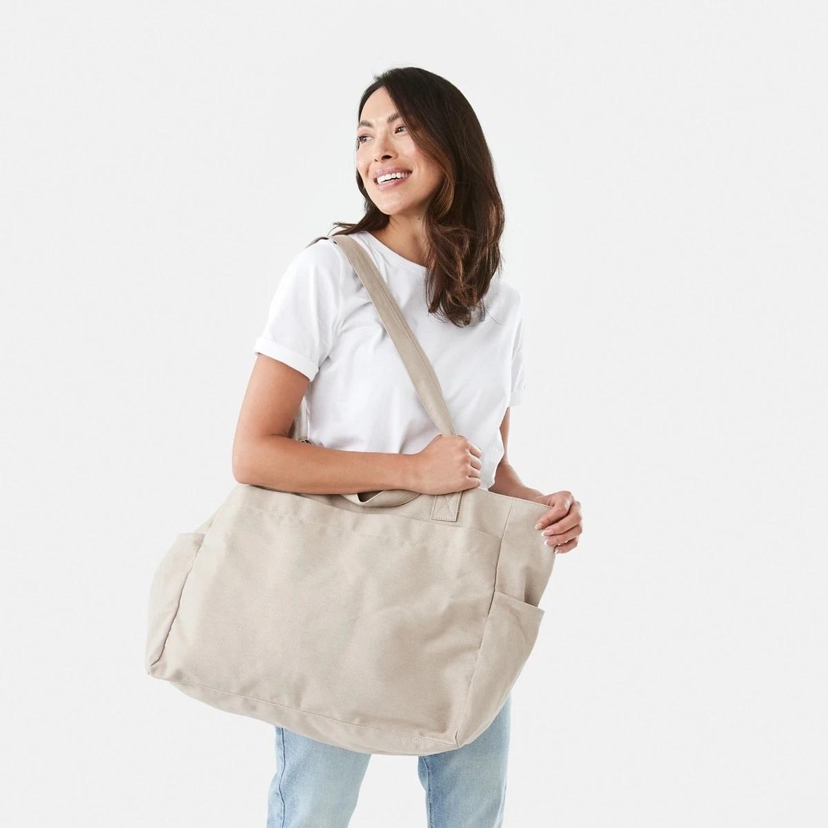 5 Woven Oversized Tote BONE BEIGE, 5 of 5