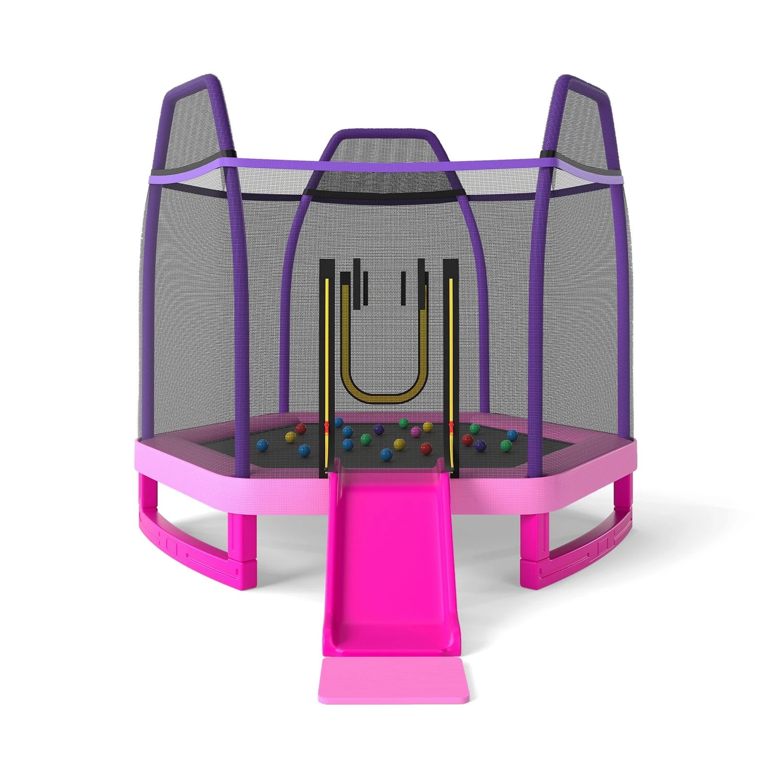 1 Costway Kids Trampoline Recreational Rebounder 270KG w/Ocean Balls Slide Ladder - Pink, 1 of 1