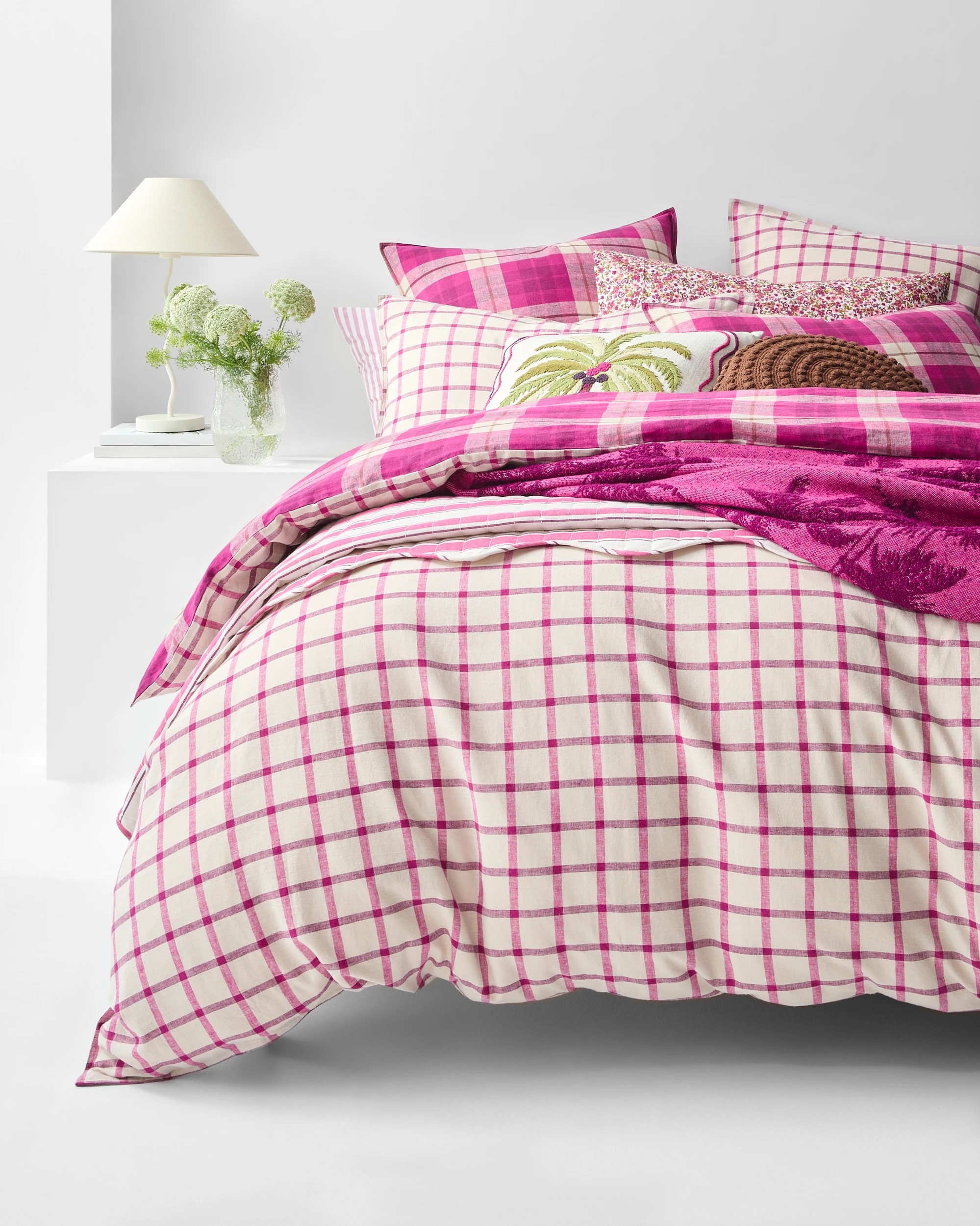 2 Target Aster Check Linen/Coton Quilt Cover Set - Queen Bed - Pink, 2 of 10