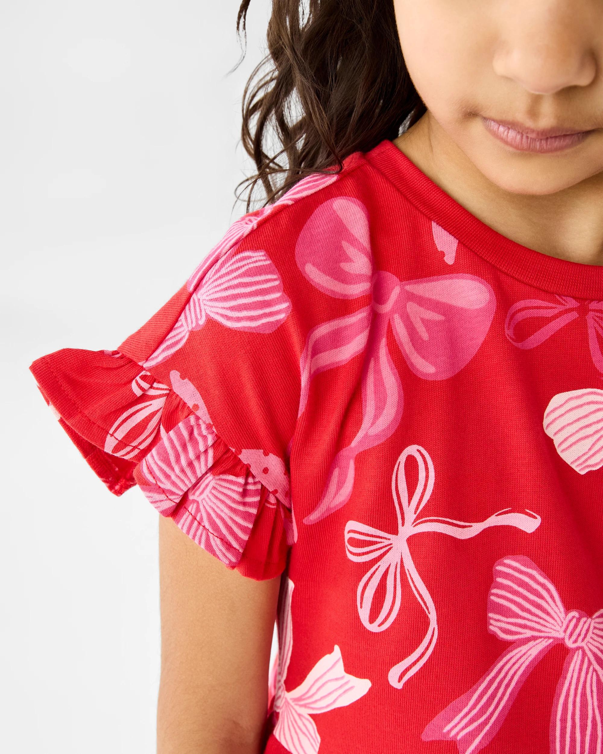 4 Christmas Print Jersey Dress Red Bows, 4 of 7