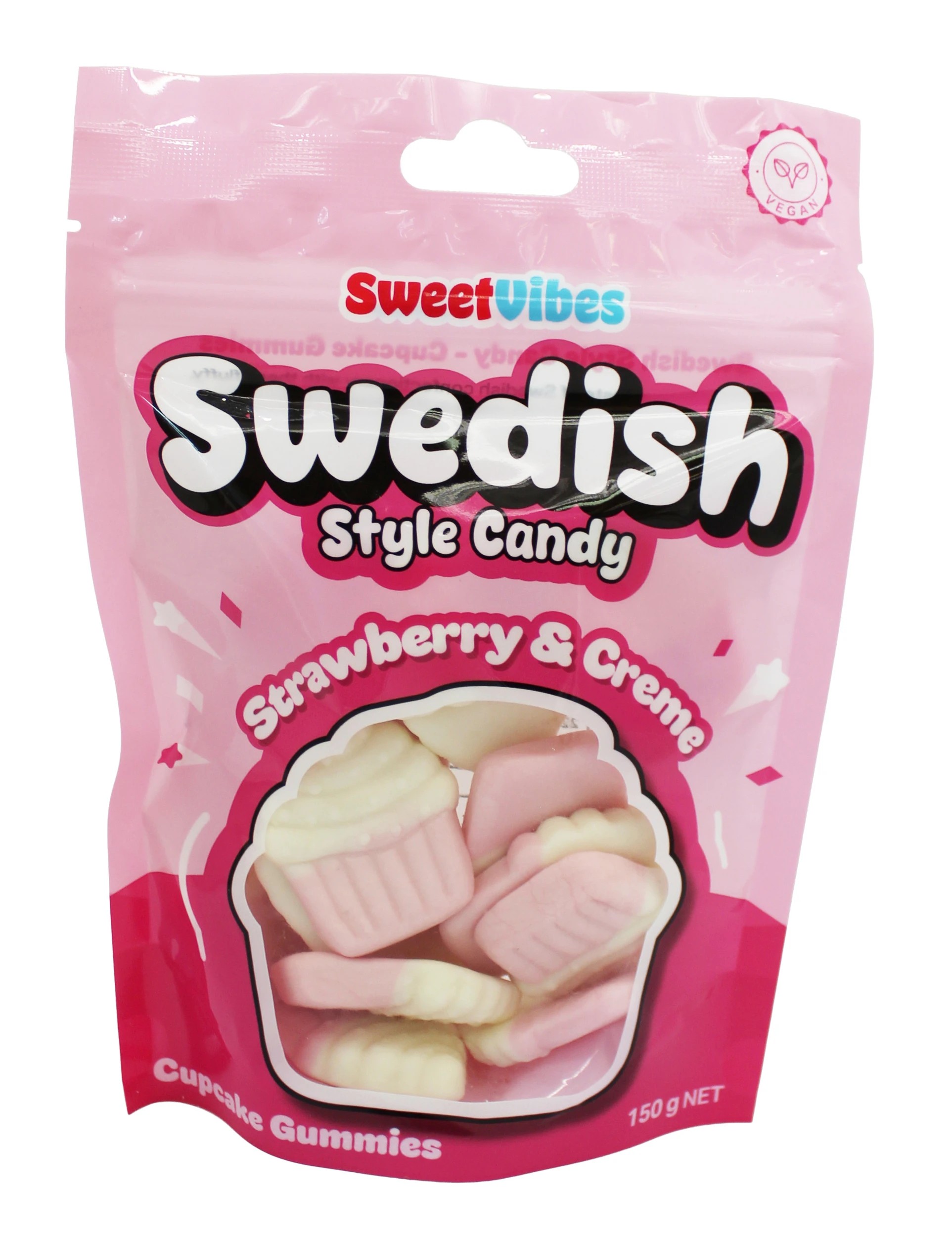1 Sweet Vibes Swedish Style Candy Cupcake Gummies 150g - Strawberry and Creme, 1 of 2