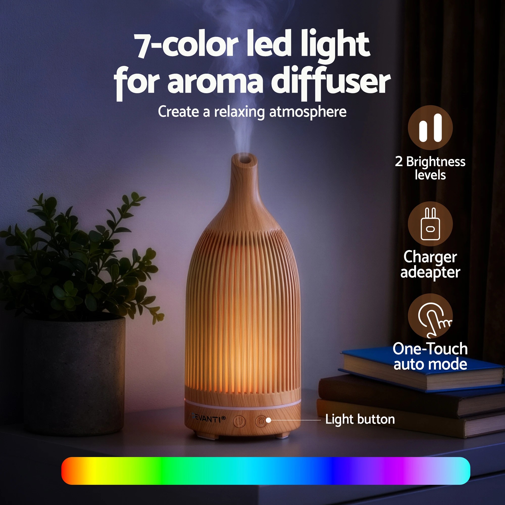 5 Devanti Ultrasonic Aroma Diffuser Aromatherapy 200ml LED Lights Iron Humidifier - Natural, 5 of 9