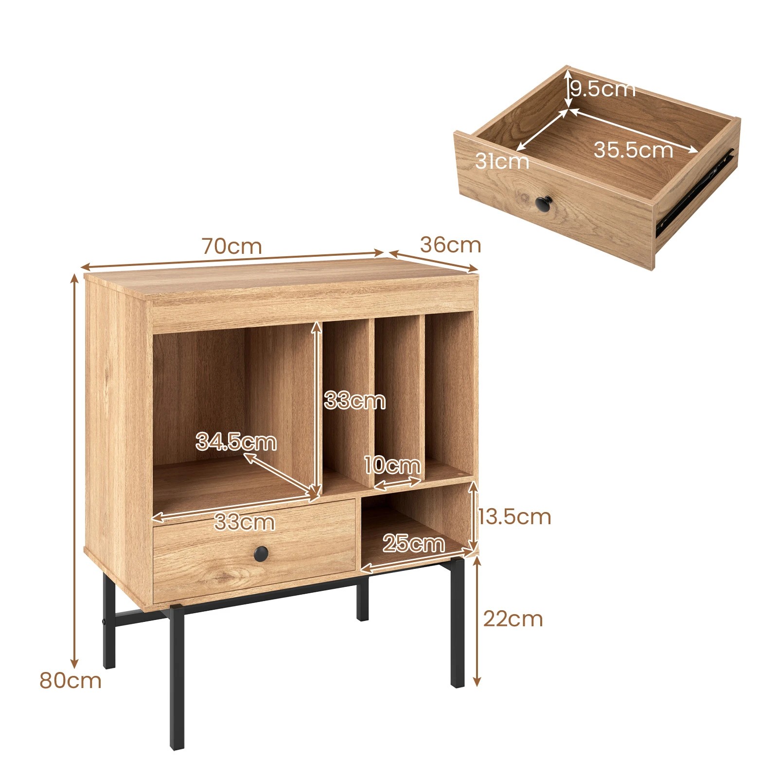 2 Costway Record Player Stand Vinyl Storage Cabinet w/Album Holders Turntable Stand - Black, 2 of 8