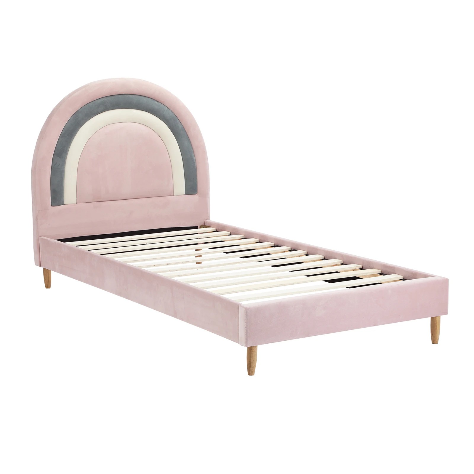 6 Oikiture Single Bed Frame Rainbow Kids Bed Base Velvet
 - Pink, 6 of 10